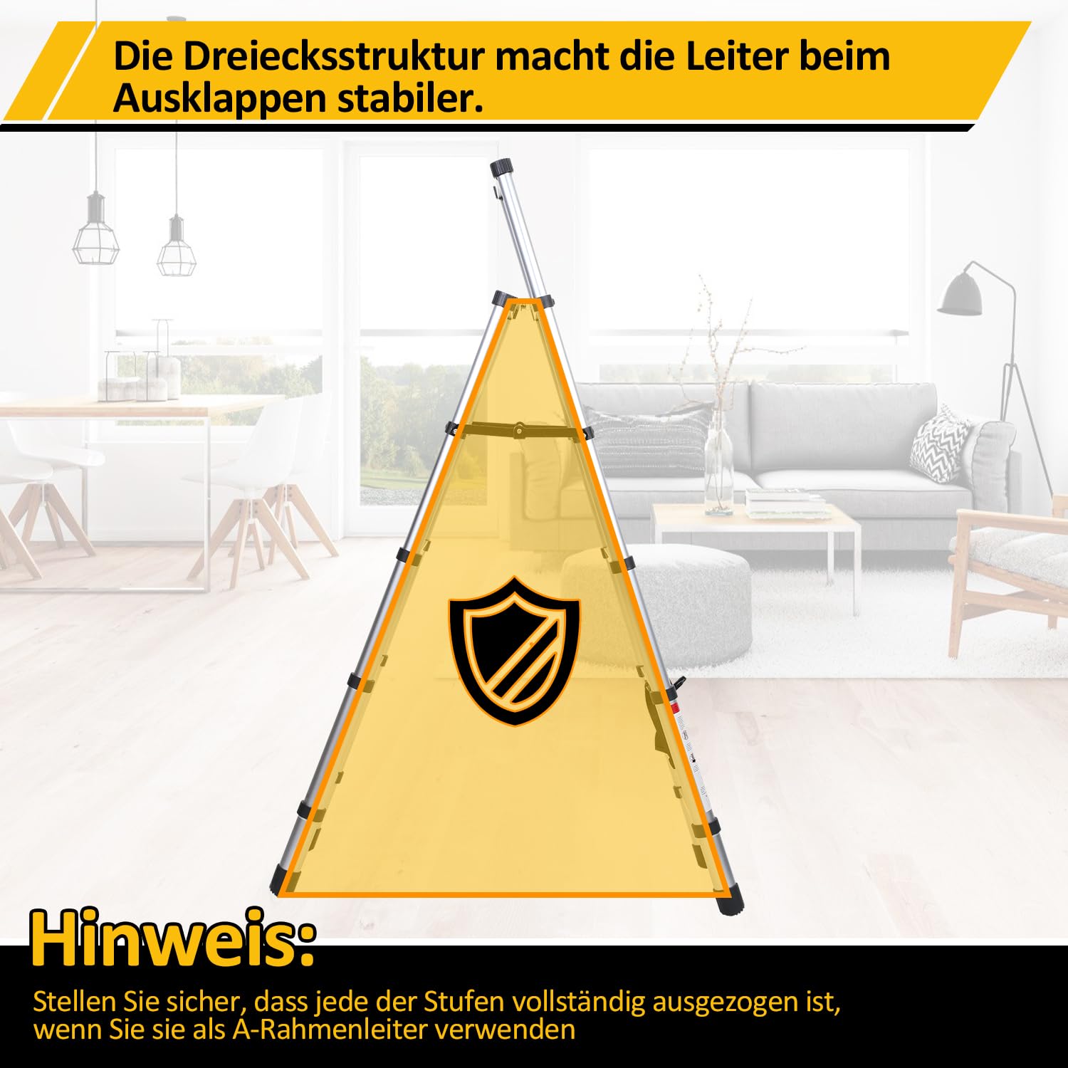Herrselsam Échelle télescopique pliable - Cadre en A - 2 m + 2,3 m - Échelle en aluminium - 6 + 7 échelons - Multifonction - Portable - Antidérapant - Charge maximale : 150 kg