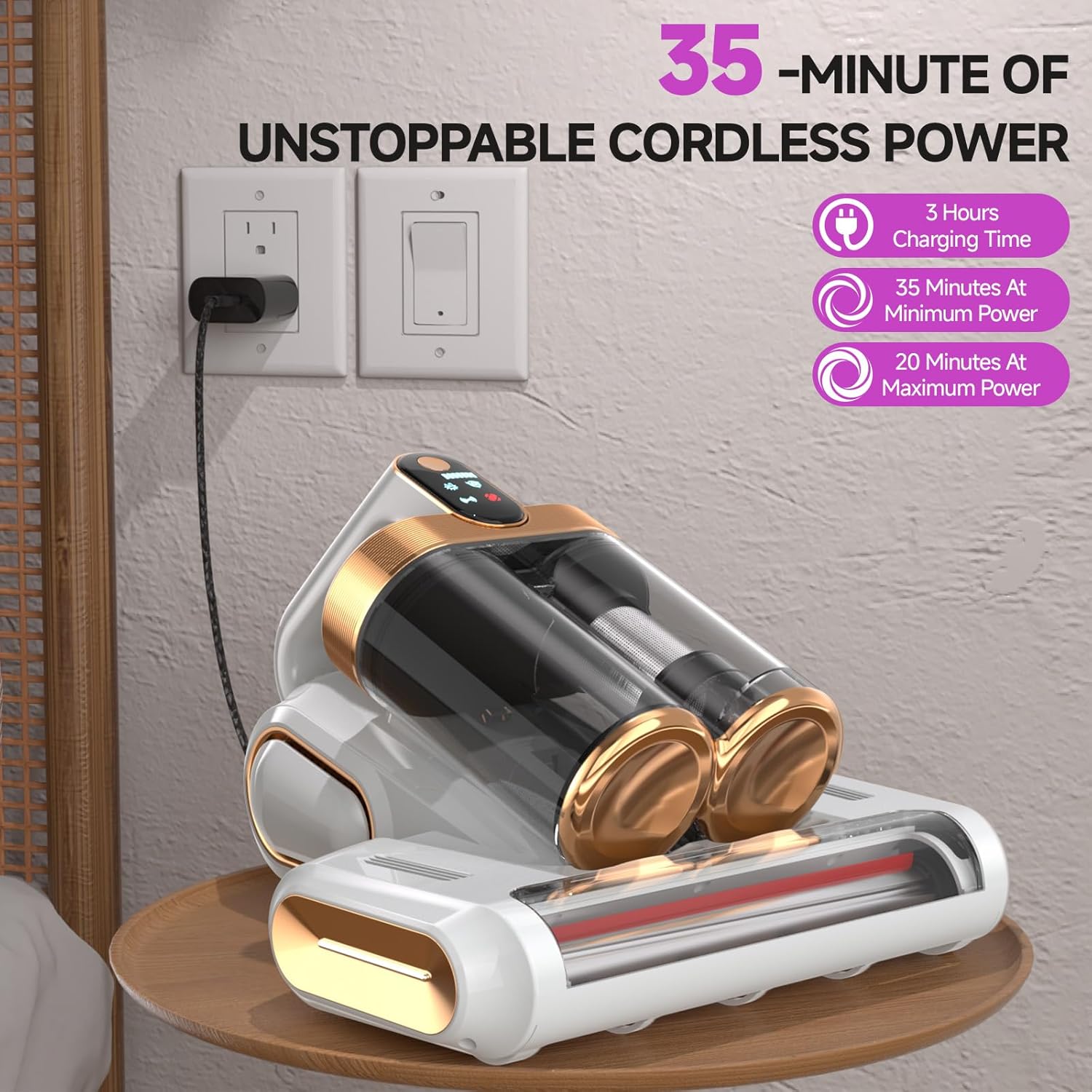 Mattress Vacuum Cleaner - 16Kpa Bed Vacuum with 253.7nm UV-C Light, 140°F Heat, Ultrasonic Tech & Hepa Filter, Portable Handheld Couch Cleaners for Pet Carpet Sofa Hair Home (White/G-Cordless)