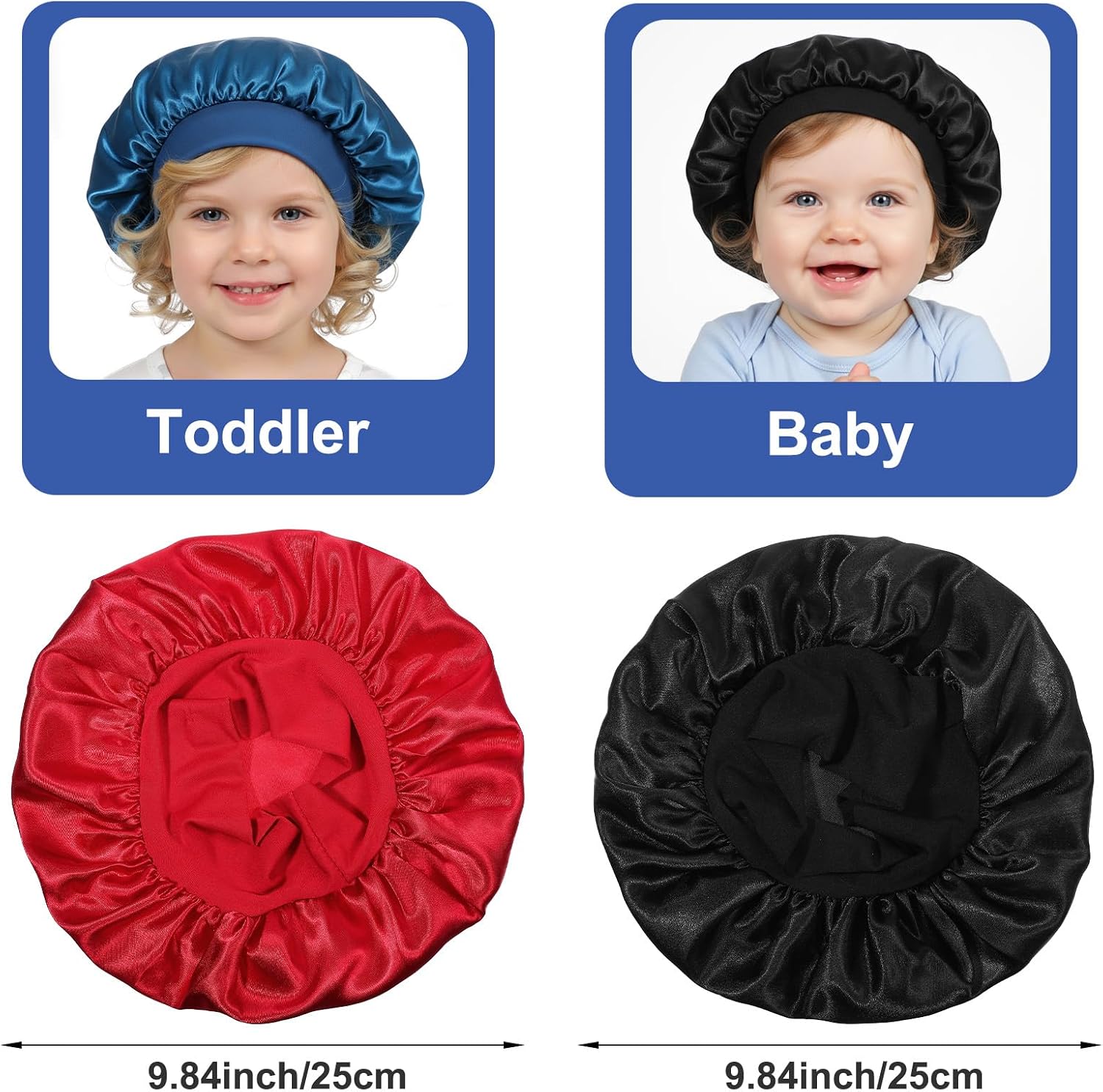 3Pcs Satin Bonnets for Baby, Kids Bonnets for Girls, Satin Silk Hair Bonnet for Sleeping, Silk Sleep Cap for Baby Girls and Boys, Soft Wide Band Sleep Cap for Curly Hair Braids for Teens Child Toddler