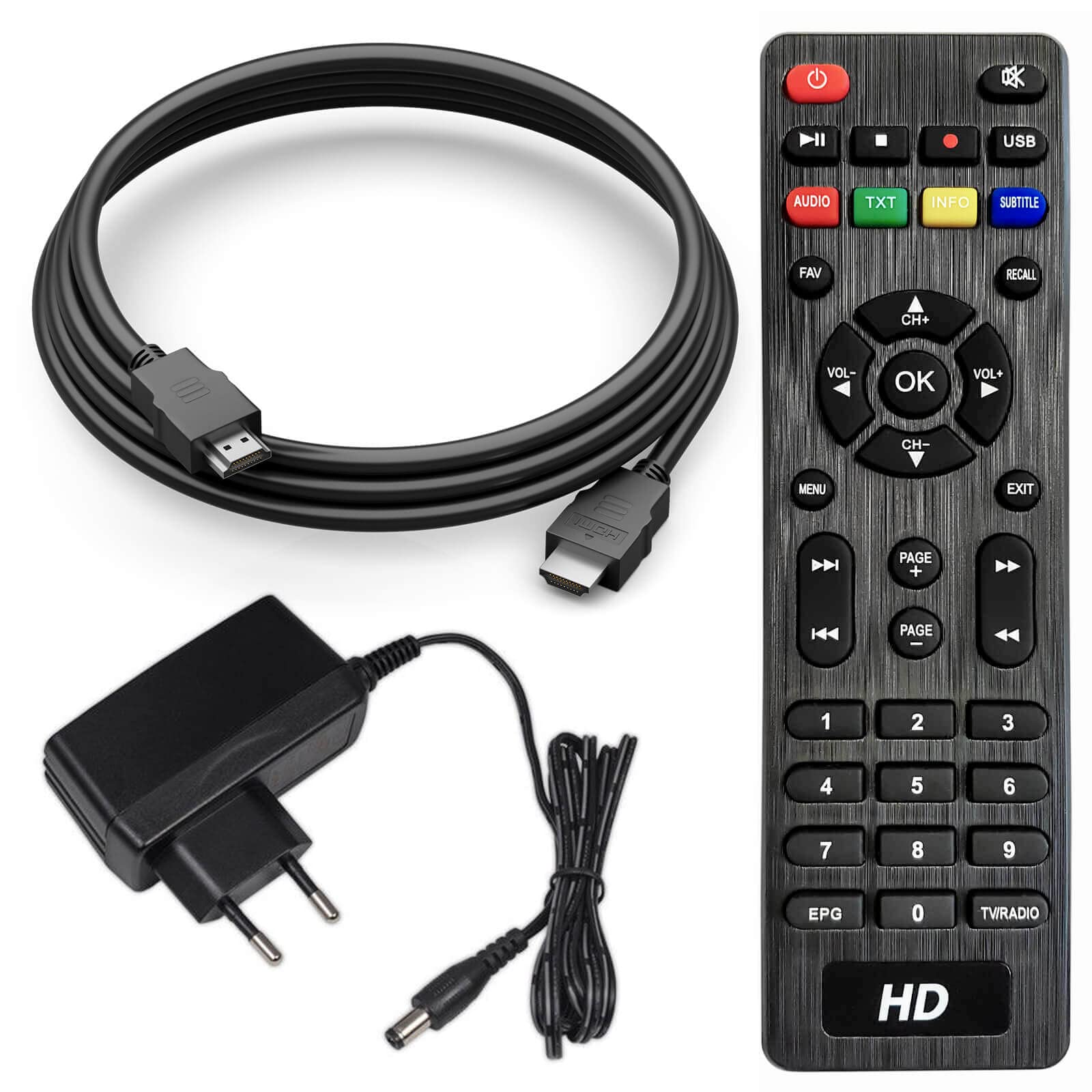 Kabel Receiver DVB-C Set: HB DIGITAL Opticum AX C100 HD PVR DVB-C Receiver für Kabelfernsehen mit Aufnahmefunktion + HDMI Kabel (Full HD Ready, HDTV, HDMI, SCART, USB 2.0, SPDIF Koaxial Ausgang)