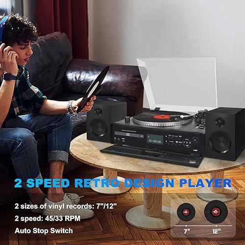 Miniatura 2 de LUXSWAY Reproductor de tocadiscos con reproductor de altavoz estéreo Centro multimedia con control remoto reproductor de CD con pantalla LCD USB,