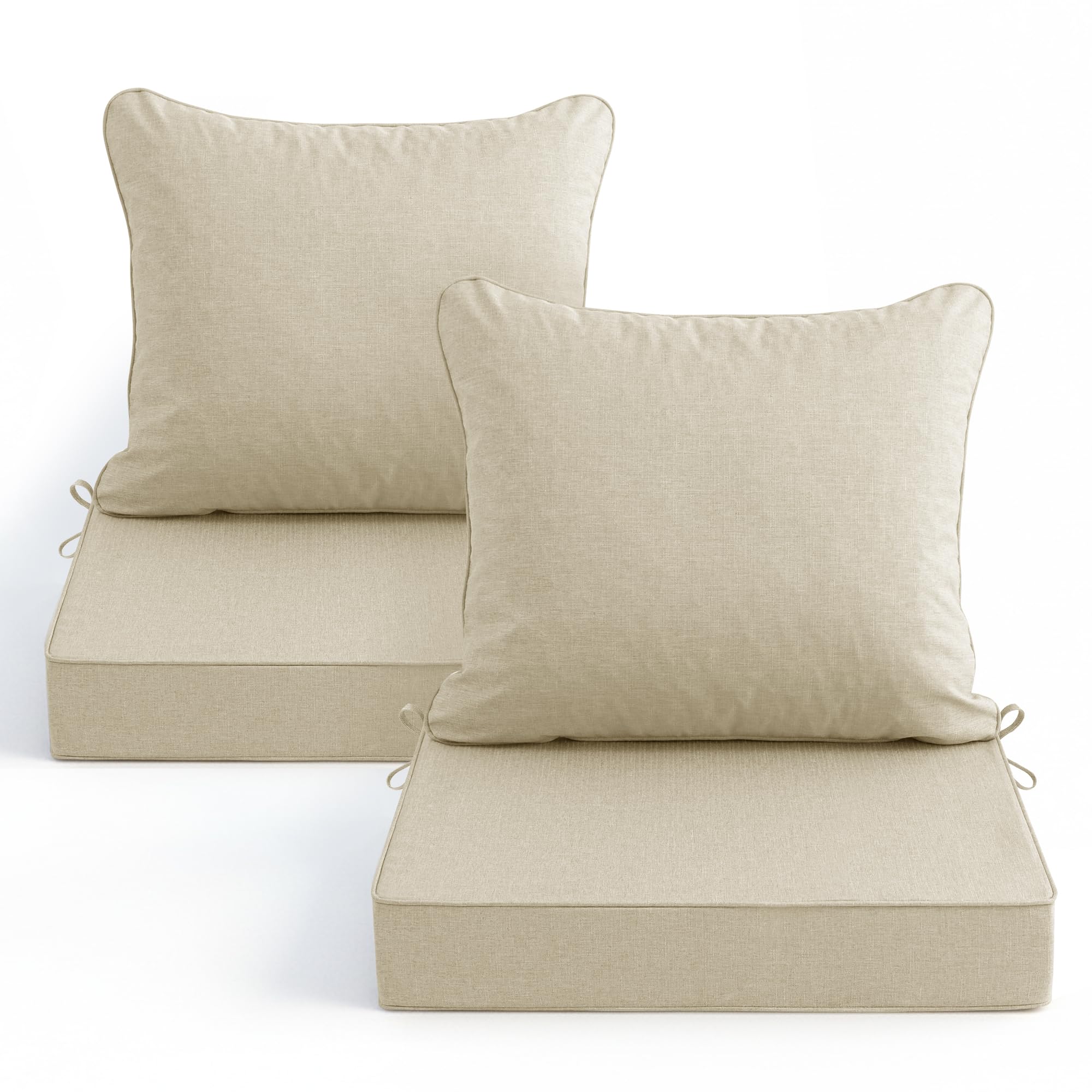 Photo 1 of Summsun Patio Chair Cushions Set of 2, Faux Linen Outdoor Furniture Cushions, Water Resistant Backrest and Deep Seat Cushion Set with Straps, Removable Cover, Non-Slip Bottom, 22 x 22 Inch, Beige