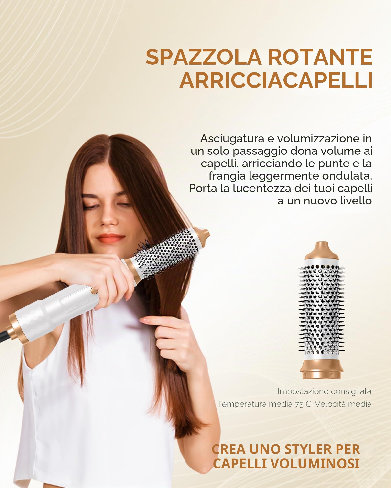 UKLISS Spazzola Asciugacapelli 6 in 1, Hair Styler Set with Hair Dryer Brush, Arricciacapelli Automatico, Thermal Brush, Spazzola Lisciante, Spazzola ad Aria Calda, Regali per Donne Styling - Bianco