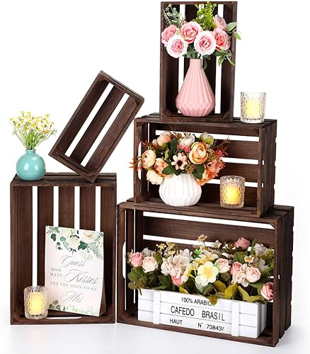 Miniatura 12 de Soaoo 5 cajas decorativas de madera para anidar para exhibición de almacenamiento, 5 tamaños, cajas de almacenamiento decorativas de madera rústica