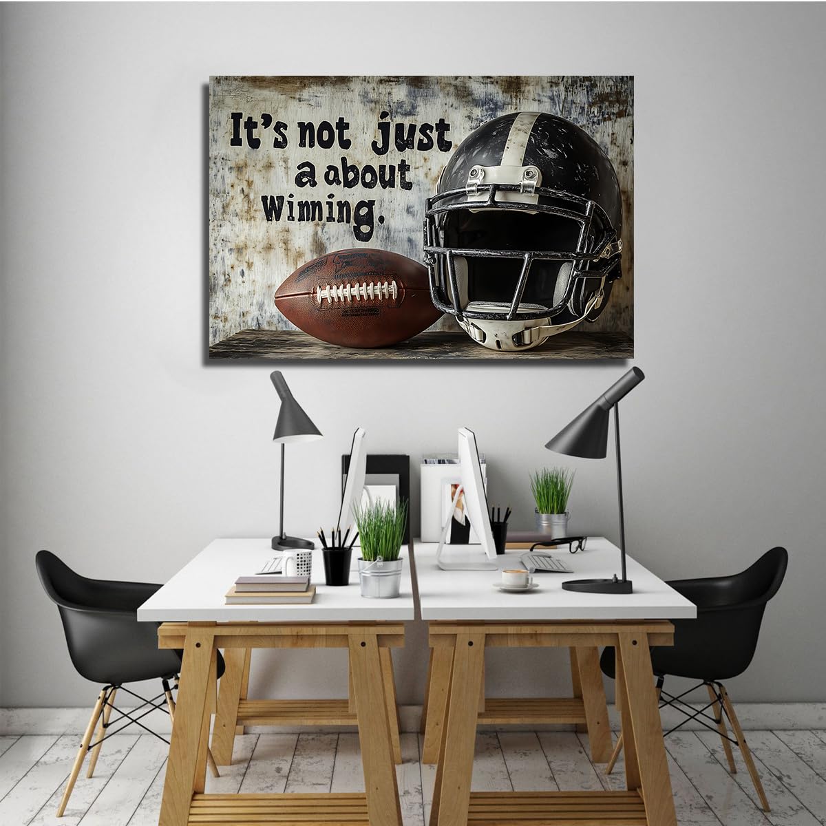 TOANGWALL Tela rústica de fútbol americano Arte mural Grabados de casco Murales deportivos Pósteres motivacionales Obras de arte Pinturas para hombre Sala de juegos Decoración del hogar 80x120cm