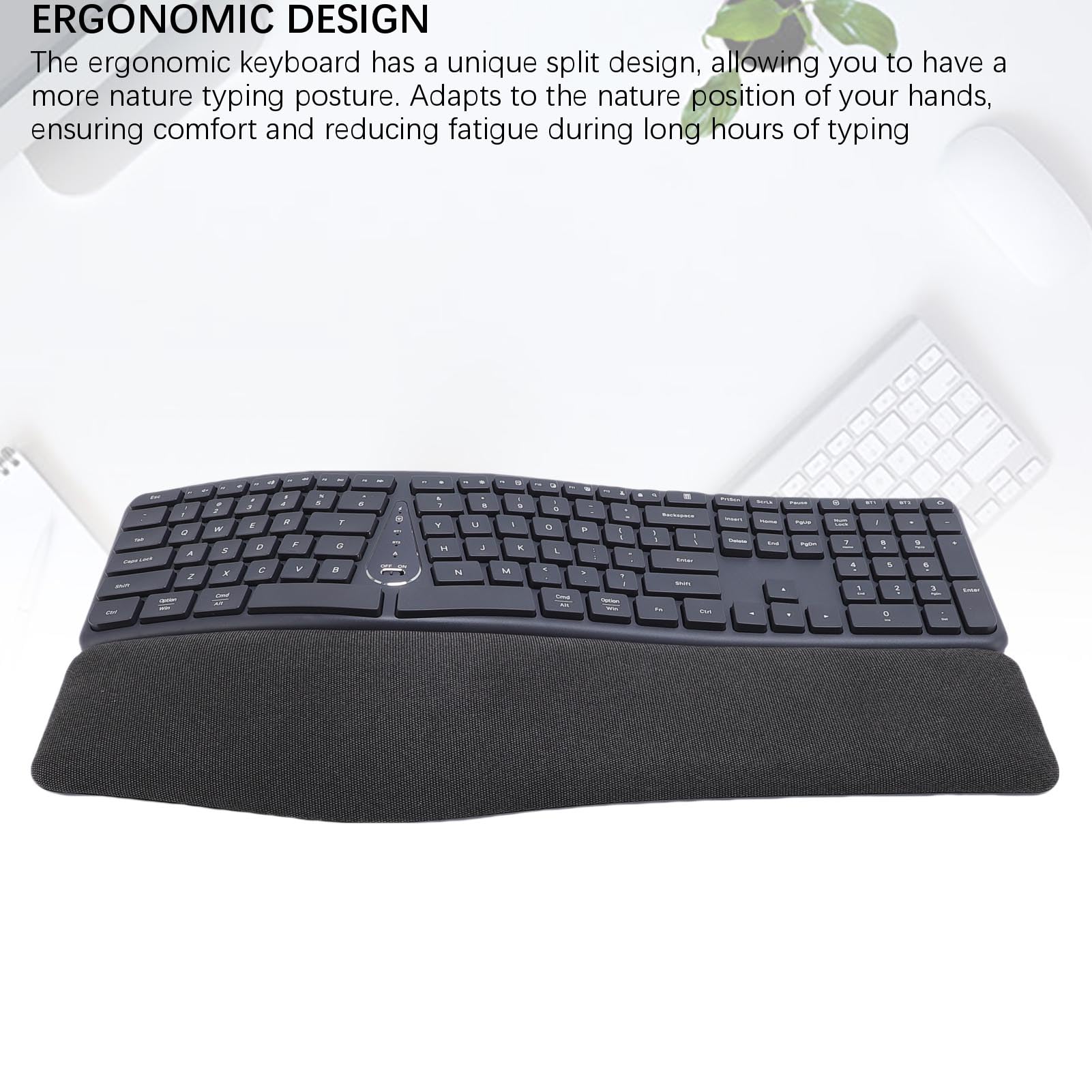 Tangxi Tastiera Ergonomica Wireless, Bluetooth a Doppia modalità e 2,4 G di connettività Split Design Inclinabile Regolabile e Riposo Al Polso Ammortizzato, per Computer Wireless per