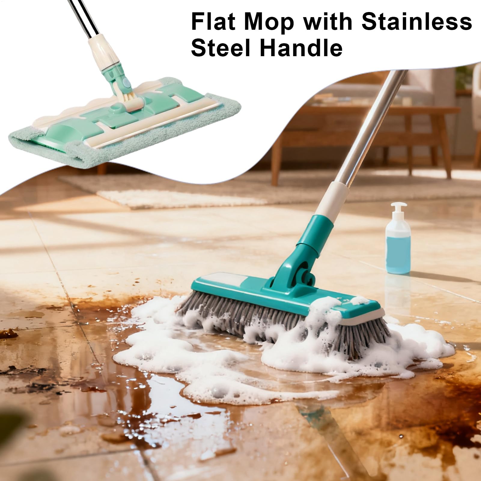 Mopa de Microfibra 7 Almohadillas Mango Telescópico Fregado Rápido | Mopa Giratoria 360° Para Suelos Para Suelos De Madera Laminados Baldosas Hogar Baño Cocina Apartamento Comercial Grandes