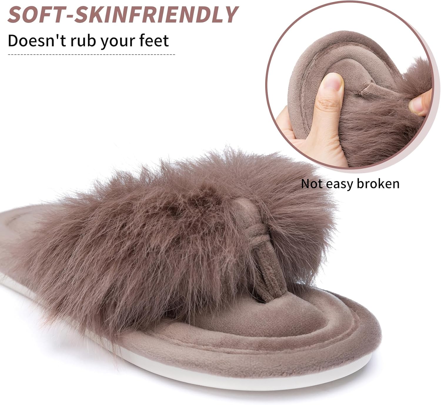 Womens Fuzzy Slippers with Box Memory Foam Soft Gifts for Women Mom Ladies Open Toe Fluffy Faux Fur Flip Flop Thong Slippers Bedroom Indoor Slides Shoe Birthday Valentines - Image 5