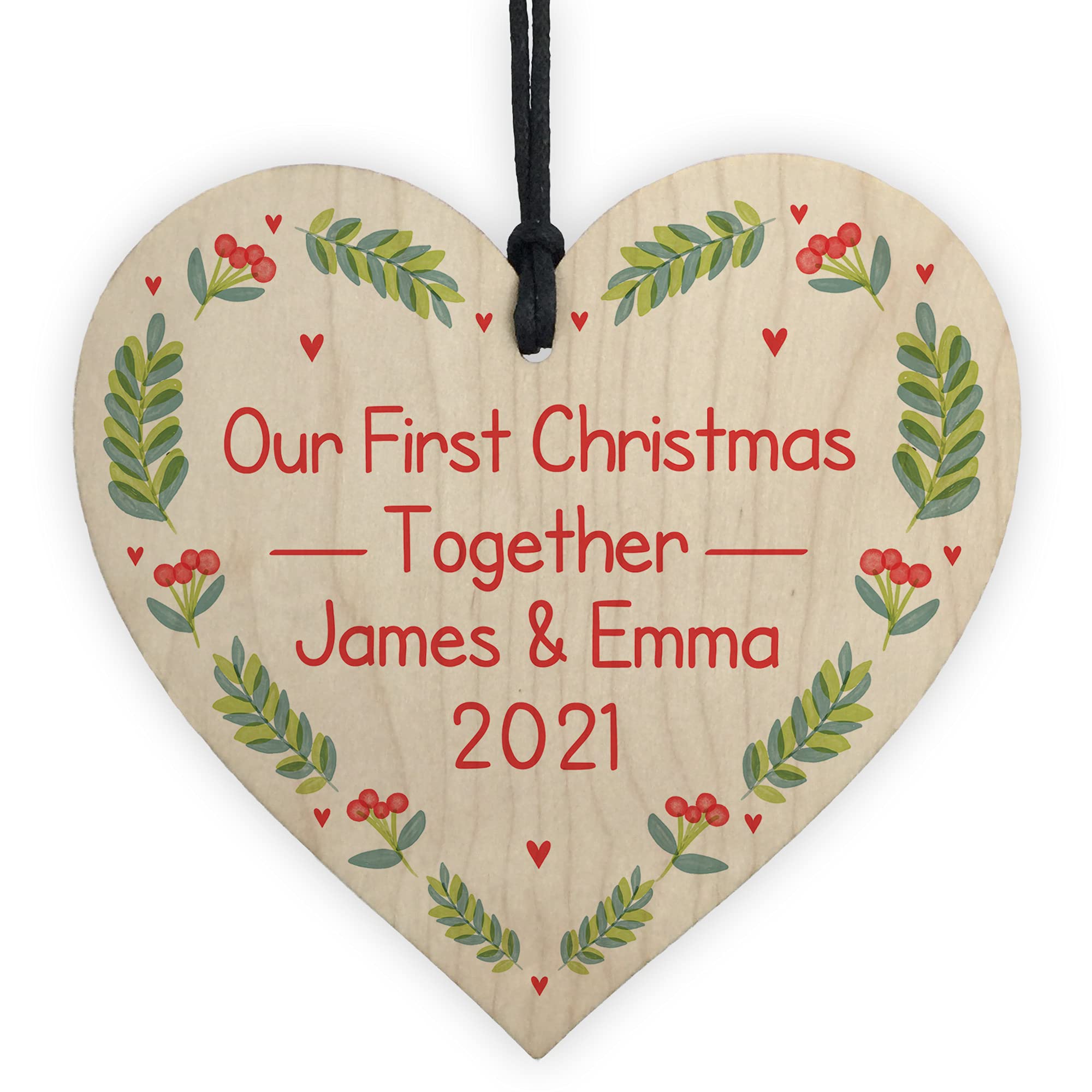 Personalised Our First Christmas Together Bauble Wood Heart Tree Decoration Boyfriend Girlfriend Gift