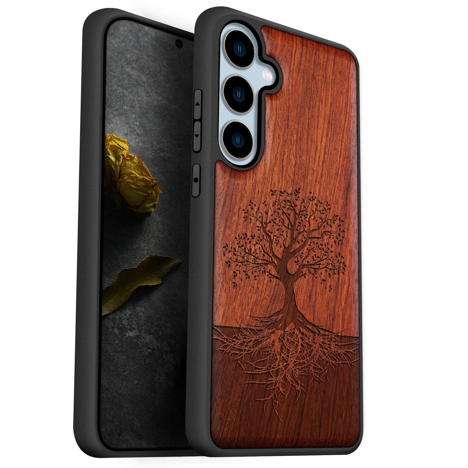 Carveit Wood Case for Galaxy S24 FE Case [Natural Wood & Black Soft TPU] Shockproof Protective Cover Unique Wooden Design Compatible with S24 FE (The