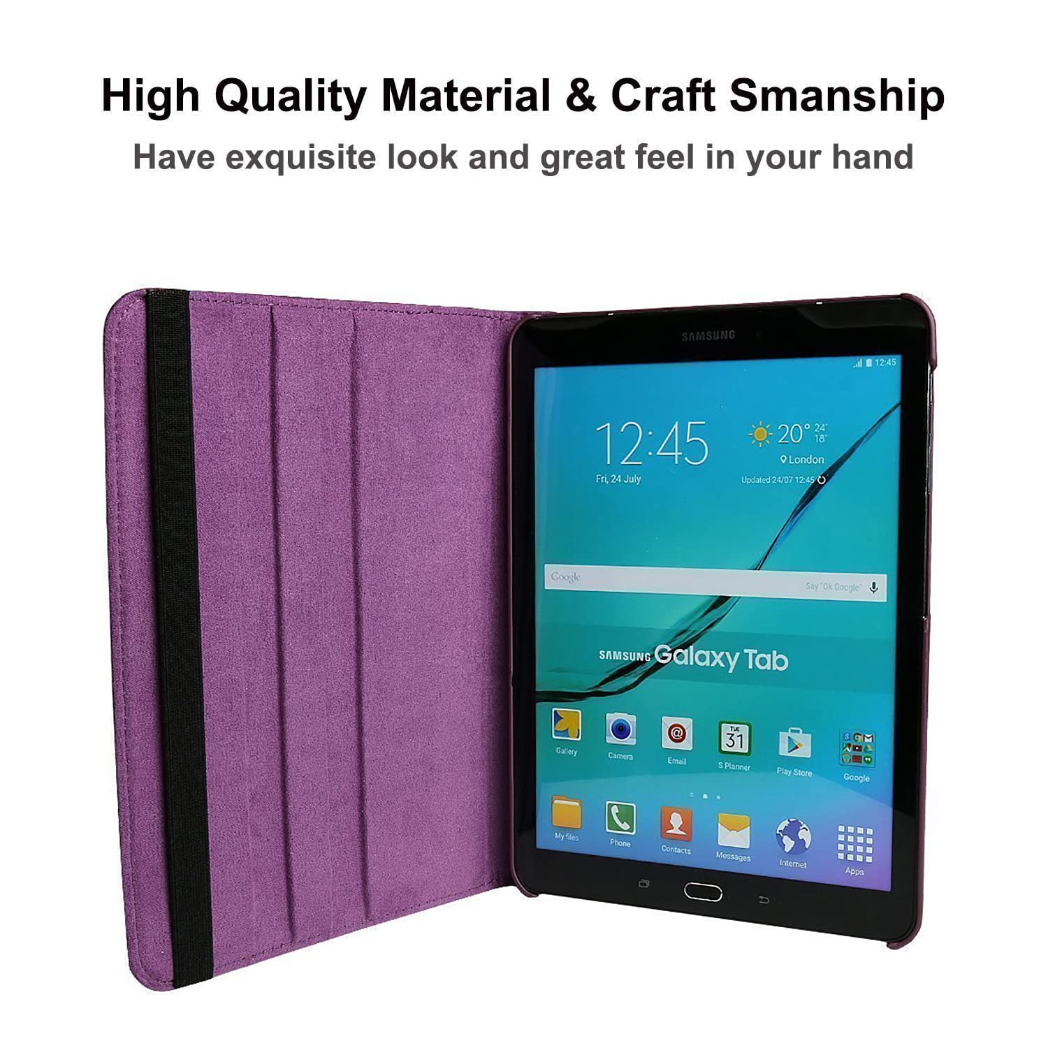 Étui Housse Coque pour Samsung Galaxy Tab S 10.5 Pouces 2014 (SM-T800 SM-T805) - 360 degrés Rotation Full Protection Kickstand Case Cover,avec Un Stylo,Écran Film (Purple)
