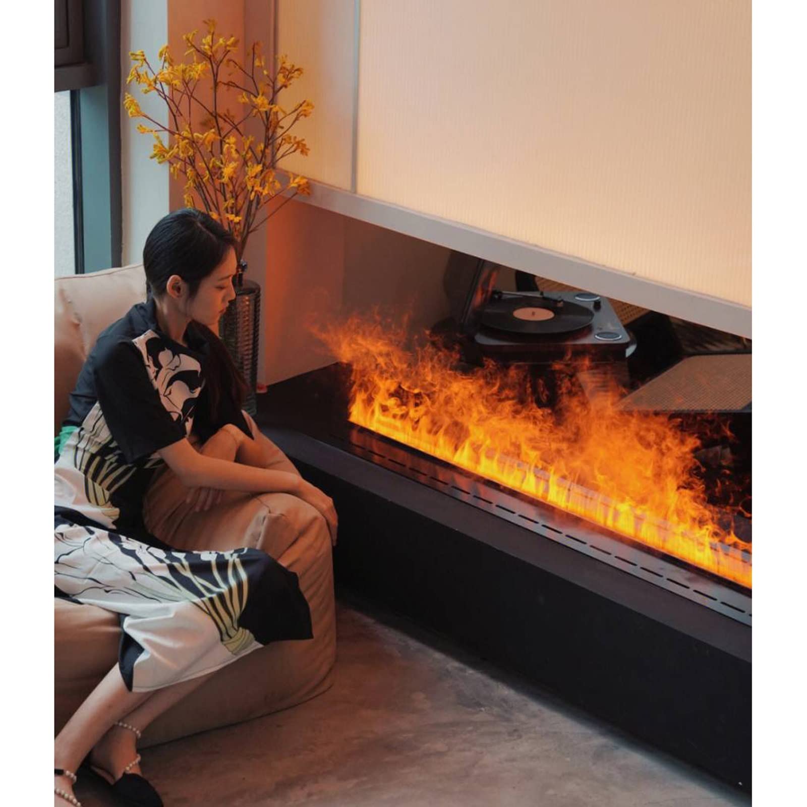 caminetto elettrico decorativo Caminetti elettrici a fiamma realistica da 70,8 pollici Camino da incasso a parete Riscaldatore a inserto Camino a LED Telecomando e touch screen Effetto Fiamme Camino (