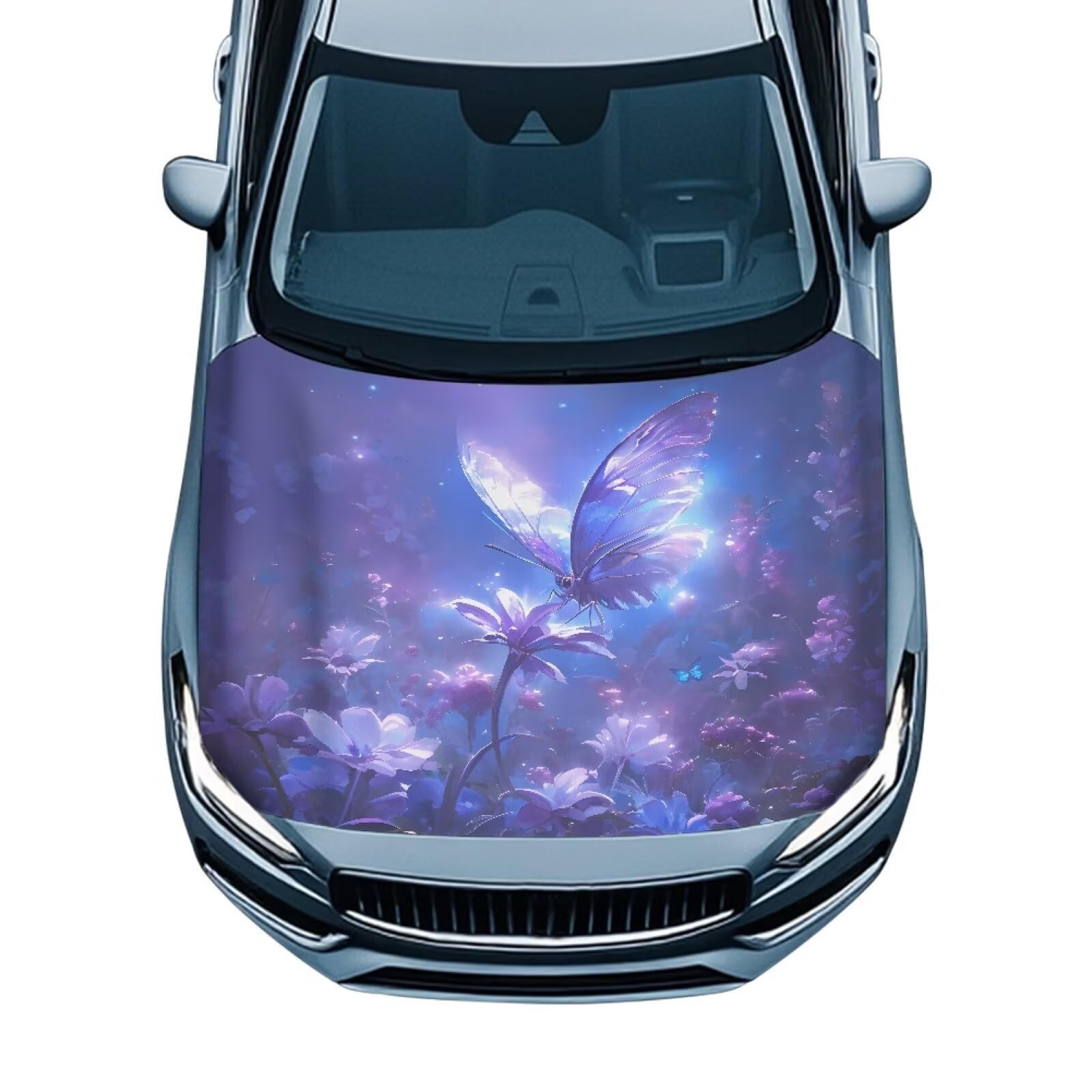 Waterproof Car Cover Purple Butterfly and Flower Car Hood Cover Suitable for Auto Car Truck, Van, SUV, Pickup