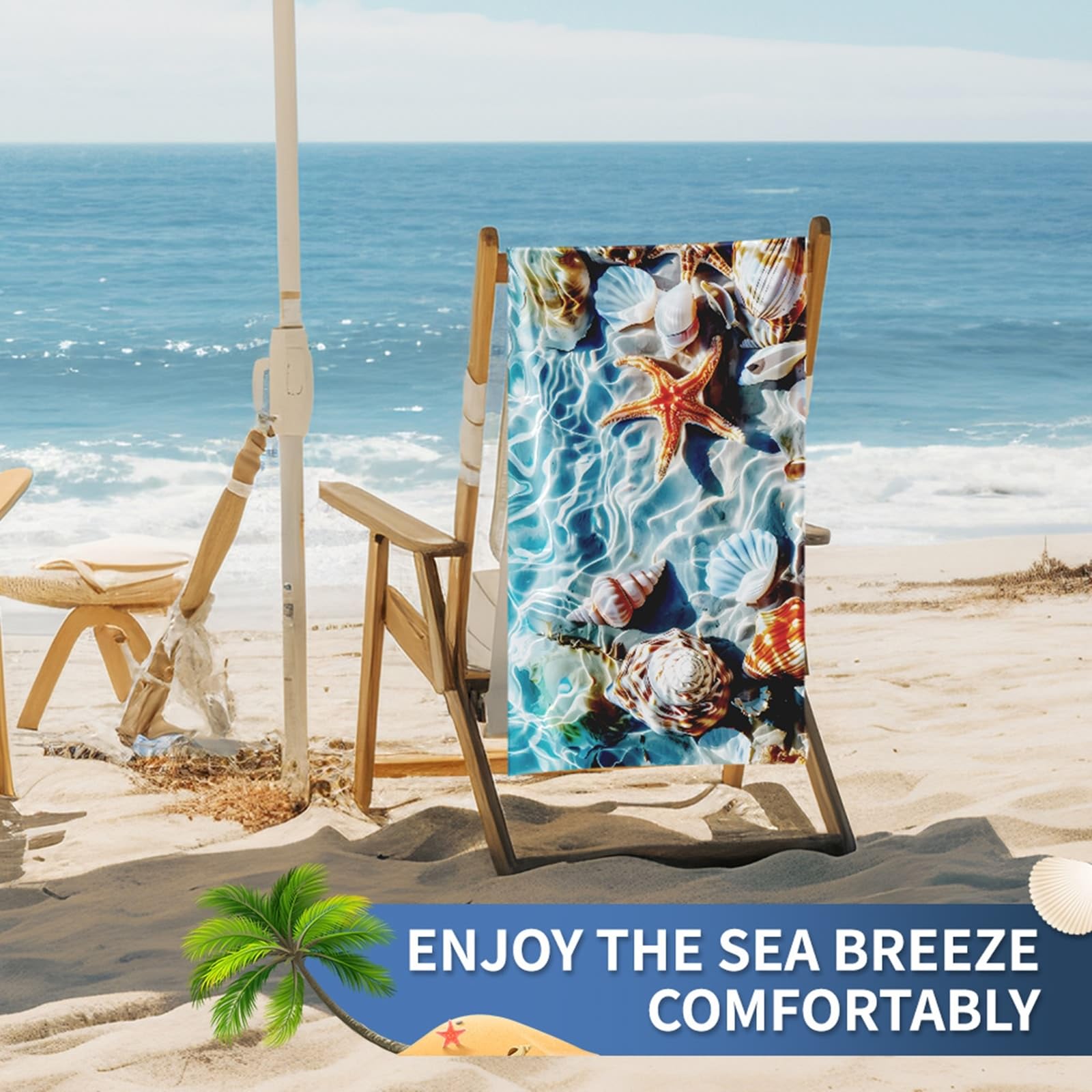 AMDXD Toalla de playa, multicolor, diseño de conchas y estrellas de mar, toalla de playa, microfibra, base de toalla, toalla de ducha para playa/piscina/sillas de playa, 100 x 180 cm