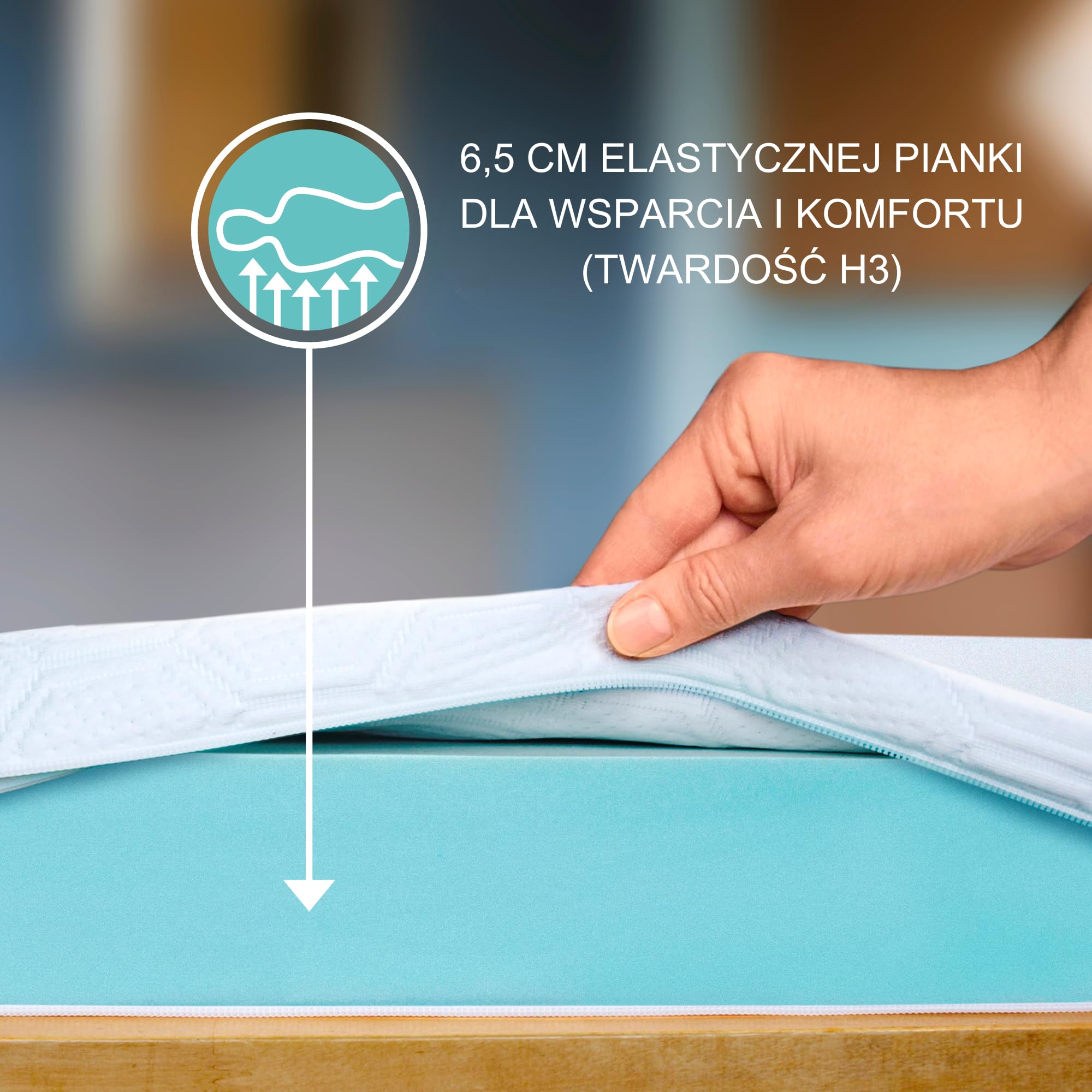 WENDRE Topper 140x190 – 7 cm Pianka Wysokoelastyczna – H3 Twardy – Comfort Plus – Z Gumkami Narożnymi – Oddychający – Zdejmowany Pokrowiec – OEKO-TEX – Wyprodukowany w UE