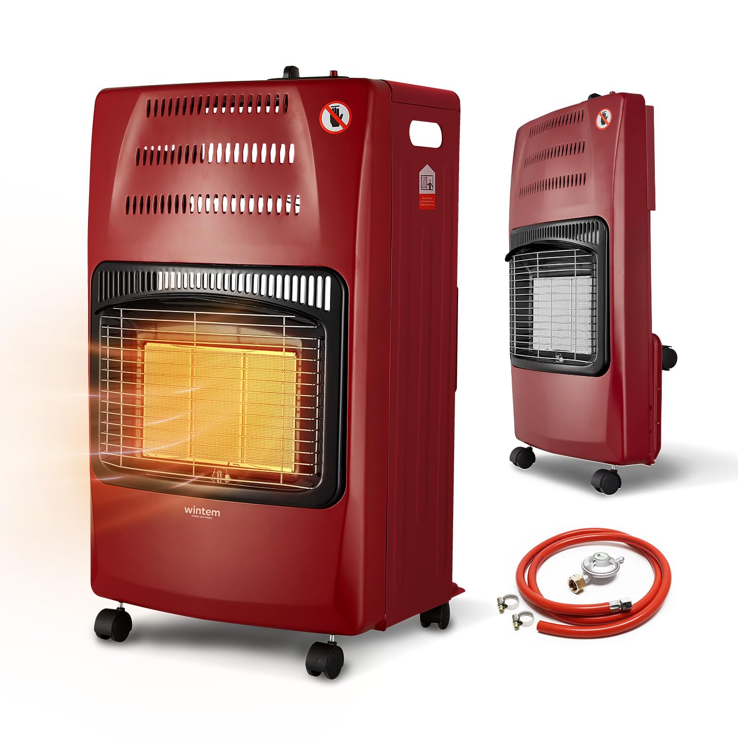 Wintem - Stufa a Gas Richiudibile 4200W con 3 Livelli di Riscaldamento, Accensione Piezoelettrica e Vano Porta-Bombola da 15Kg, Compatta e Facile da Riporre (Bordeaux)