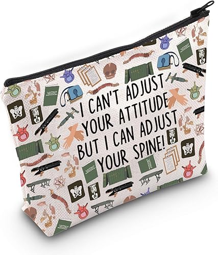 LEVLO Bolsa de cosméticos para quiroprácticos, regalo para terapeuta de masaje, no puedo ajustar tu actitud, pero puedo ajustar tu columna vertebral