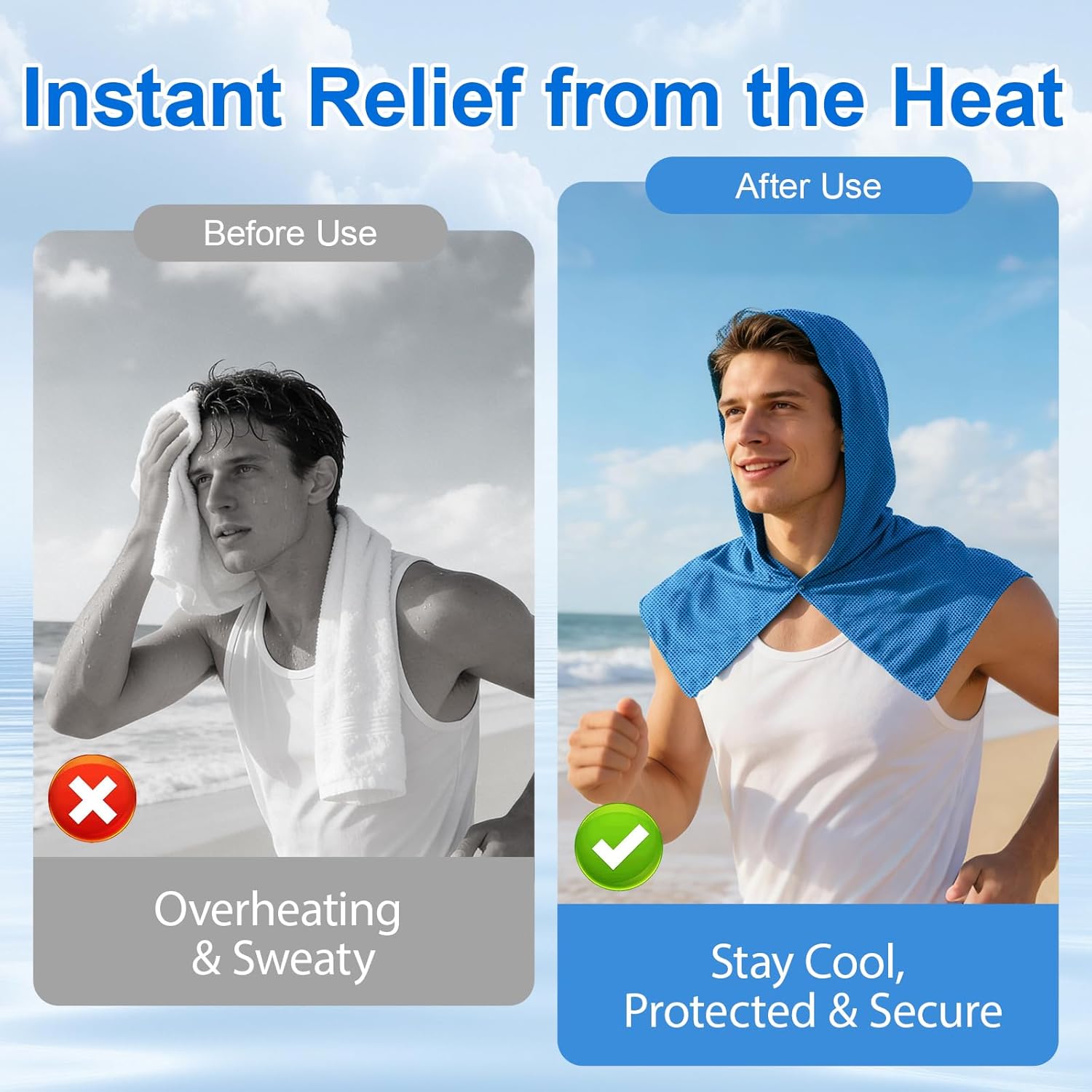 3 Pack Cooling Hoodie Towels for Neck and Face, UPF 50 Sun Protection & Instant Cooling Towels for Hot Weather, Soft Breathable Towel for Work Out, Sport, Gym, Camping & More Activities