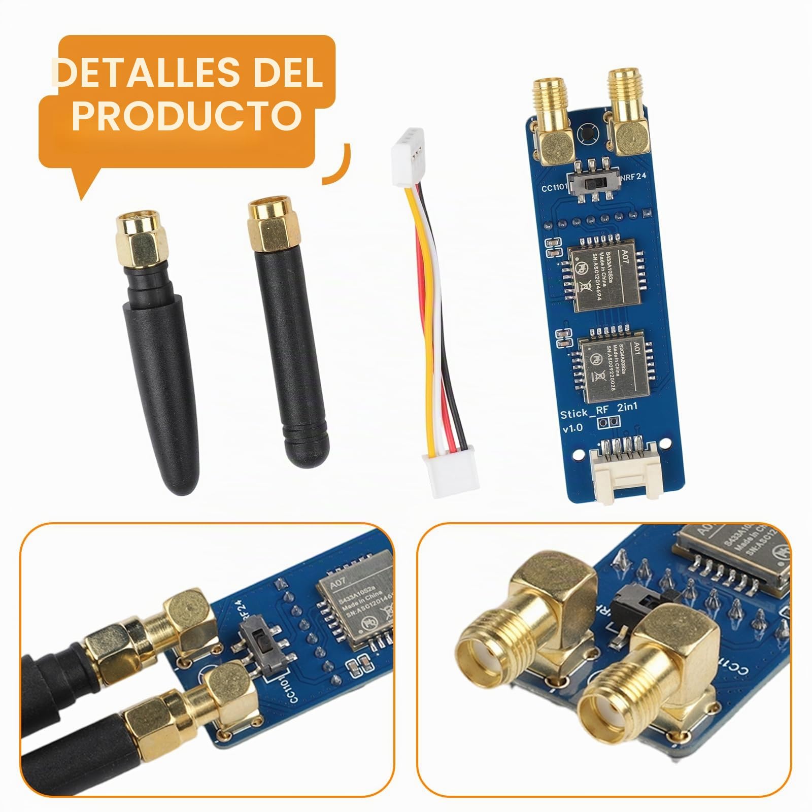 DAZZLEEX Para M5Stack StickC Plus 2 en 1 Módulo RF CC1101 NRF24 IoT Placa de Desarrollo con antenas y cable Grove para proyectos de comunicación inalámbrica (con cáscara)