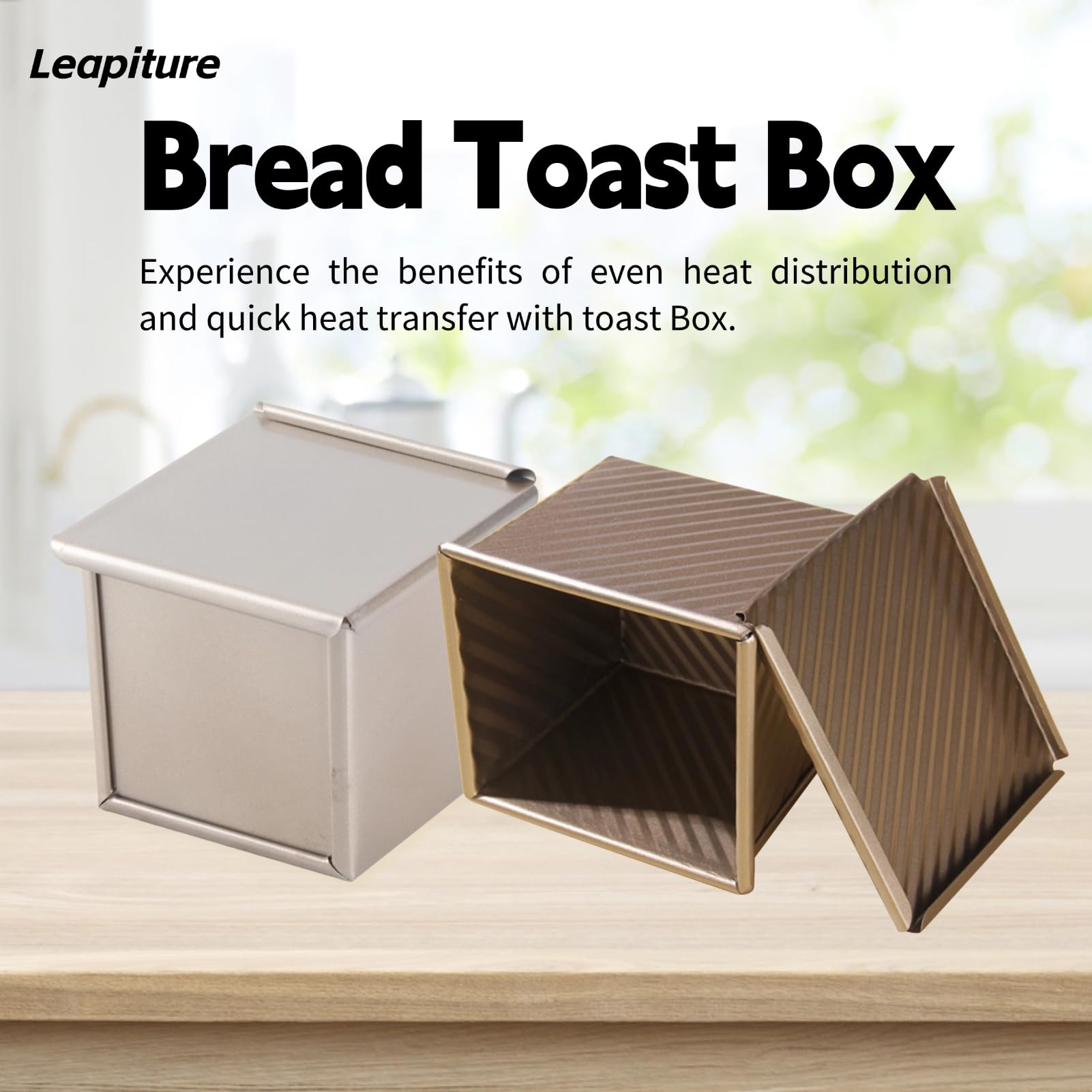 Leapiture Bread Box Mold Bread Baking Loaf Mold Bread Tin Baking Tray Rectangular Bread Pan Loaf Pan with Lid for Baking Bread Gold Oven Baking (12x11x10cm)