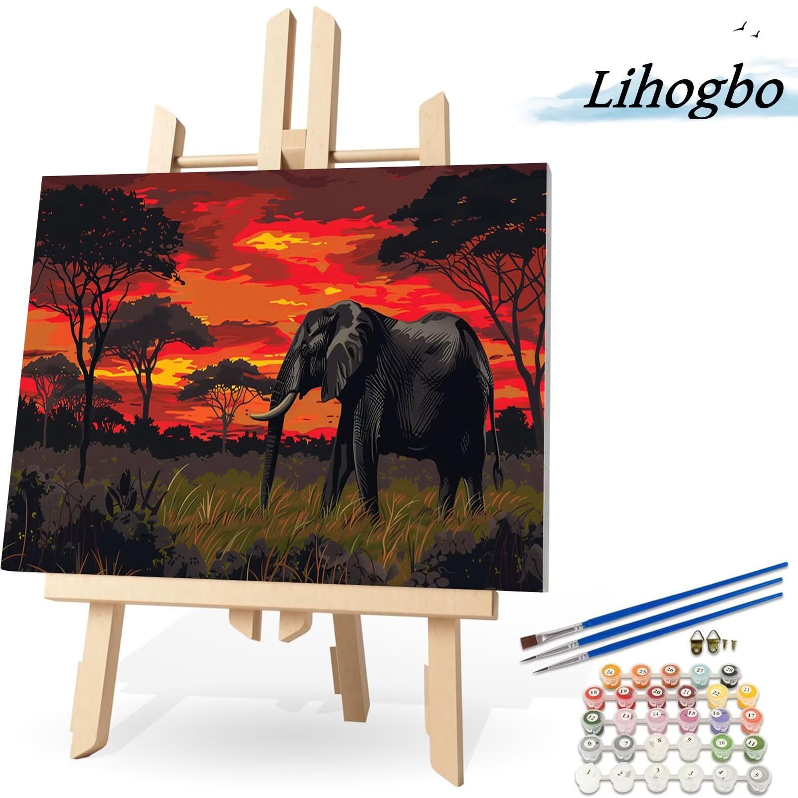 Dipingere con i Numeri Adulti, Animale Kit di Pittura Acrilica Fai-da-Te per Adulti Principianti, 160x90cm Paint by Numbers Adulti con Pennelli Pittura a Pigmento Acrilico, Senza Cornice (Elefante)