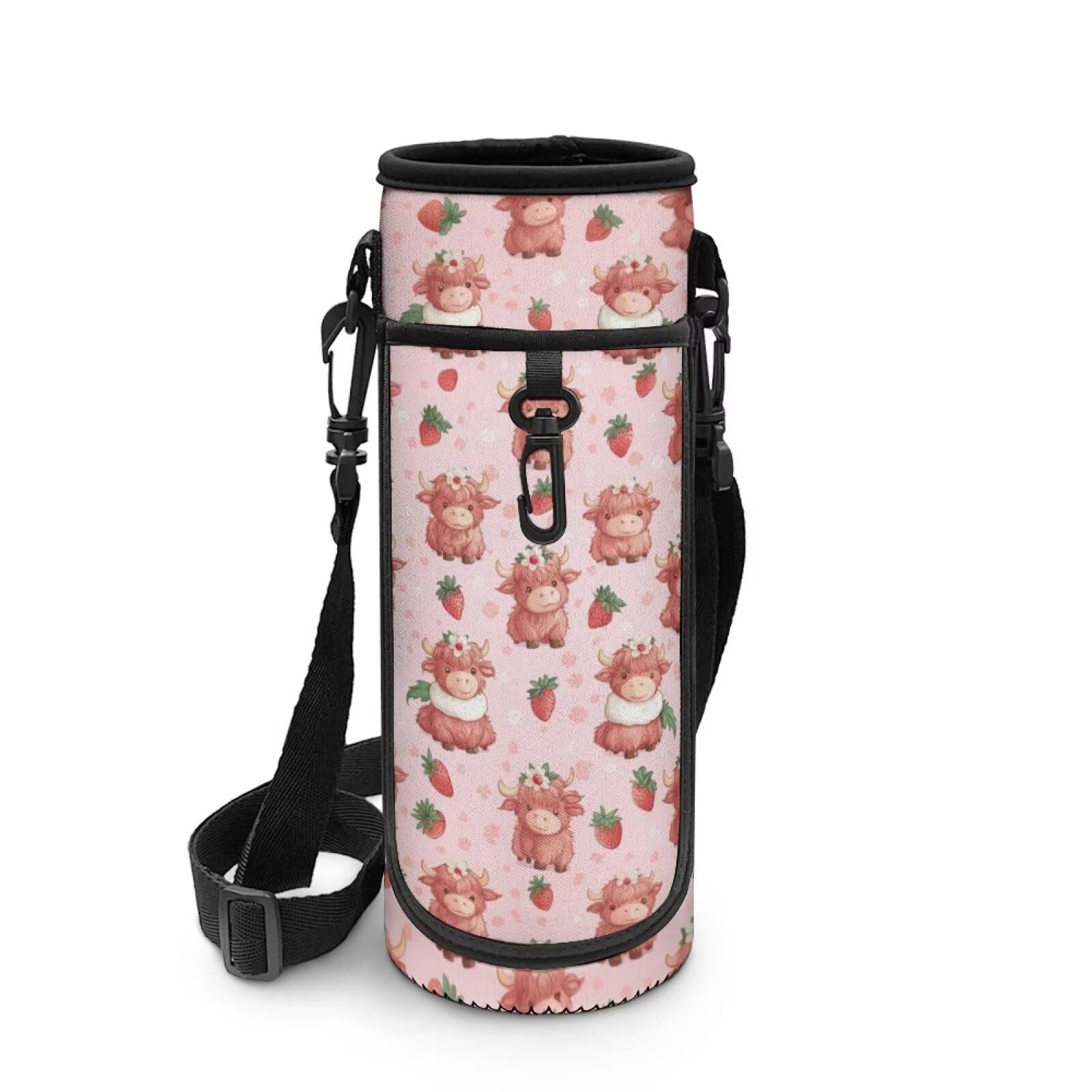POLERO Highland Cow Water Bottle Holder for Girls Cute Water Bottle Carrier with Shoulder Strap for Back to School Picnic