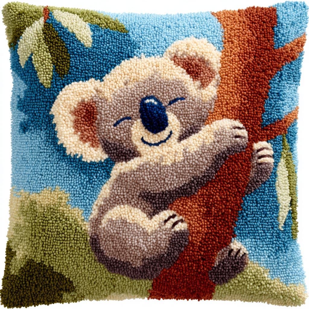 Taxpy Latch Hook Cushion Kits 17X17Inch, Koala Latch Hook Pillow Case Kits Embroidery Kit, DIY Needlework Pillow Cover Cushion Rug Making Kit