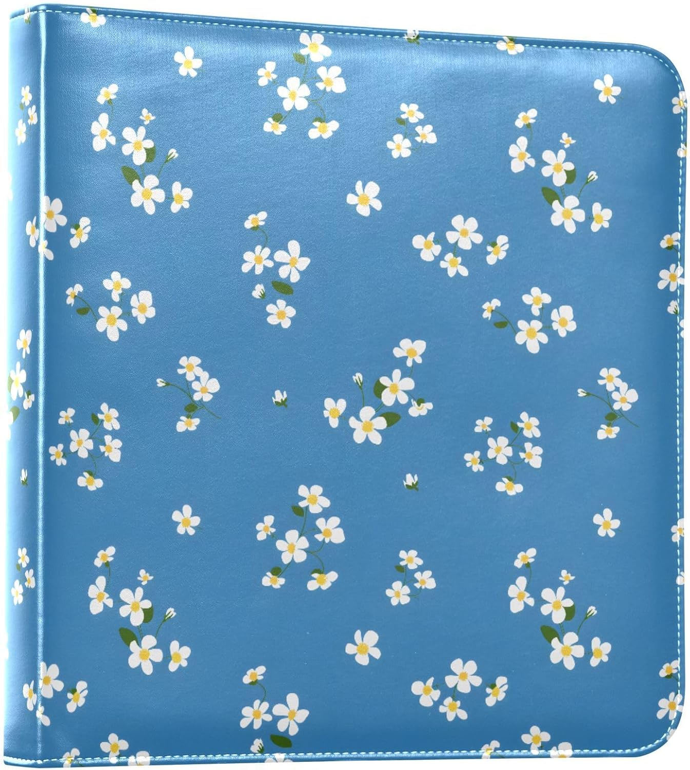 JIPONI White Flowers on Blue Large Photo Album, DIY Leather Cover Scrapbook Albums for 4x6 5x7 6x8 Pictures, Self Adhesive Memory Book for Wedding, Baby, Family