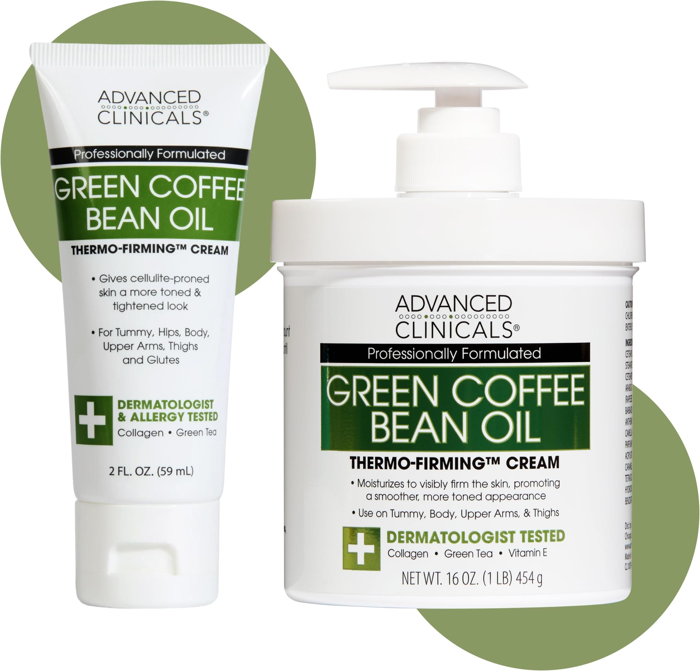 Advanced Clinicals Green Coffee Bean Oil Thermo - Firming Body Lotion | Caffeine Infused Collagen Cream Moisturizer & Body Cream For Women & To Improve Look Of Textured Crepey Skin, W/Travel Size