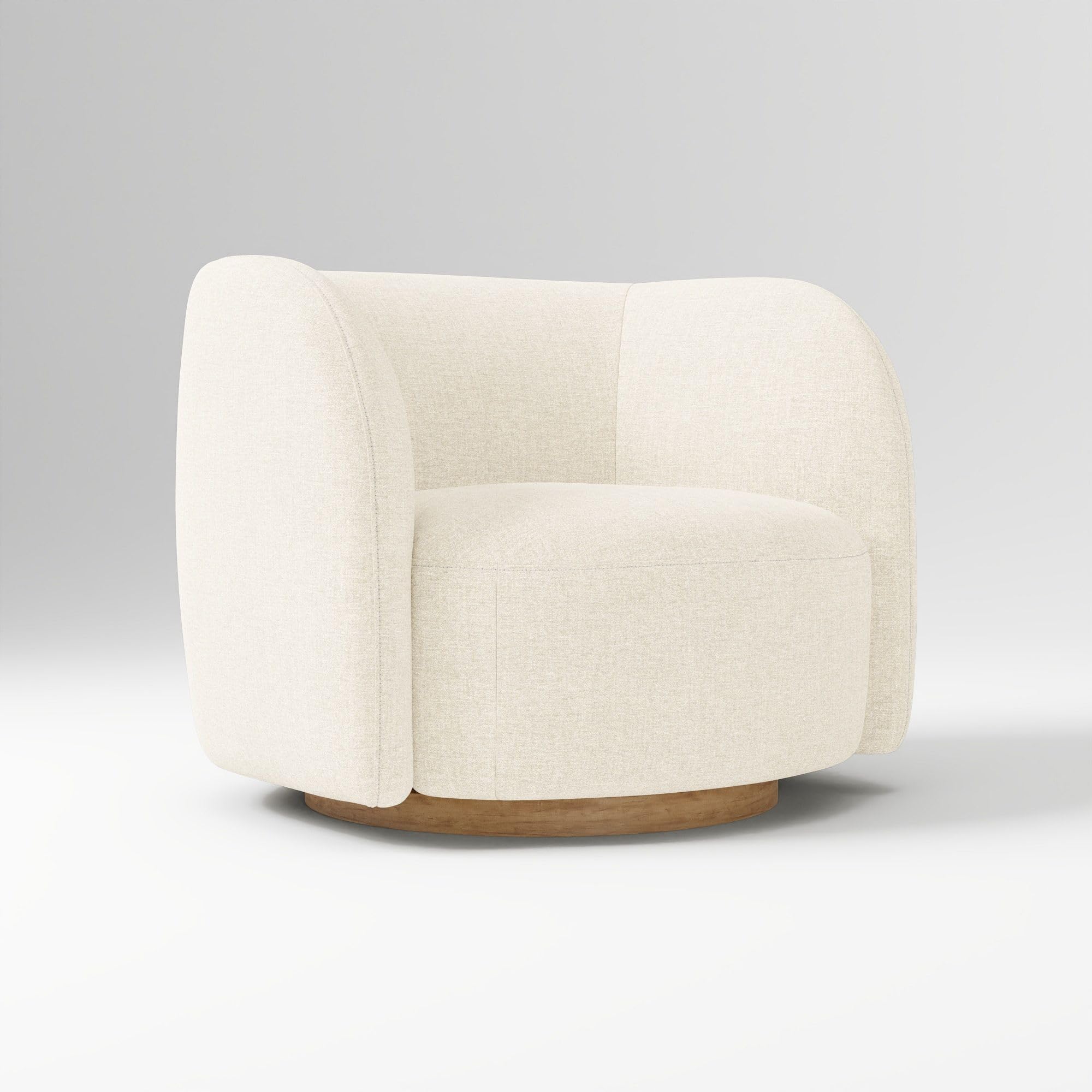 Royal Wood Furnishings/ Modern Swivel Barrel Accent Chair | Upholstered Lounge Chair with Wooden Base | Living Room & Bedroom Armchair | Cream Beige-image-29