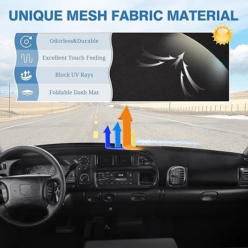 Miniatura 3 de FIILINES Cubierta de salpicadero de ajuste personalizado para Dodge Ram 1500 2500 3500 1998-2001 cubierta de tablero Accesorios Ram Mat Parasol,