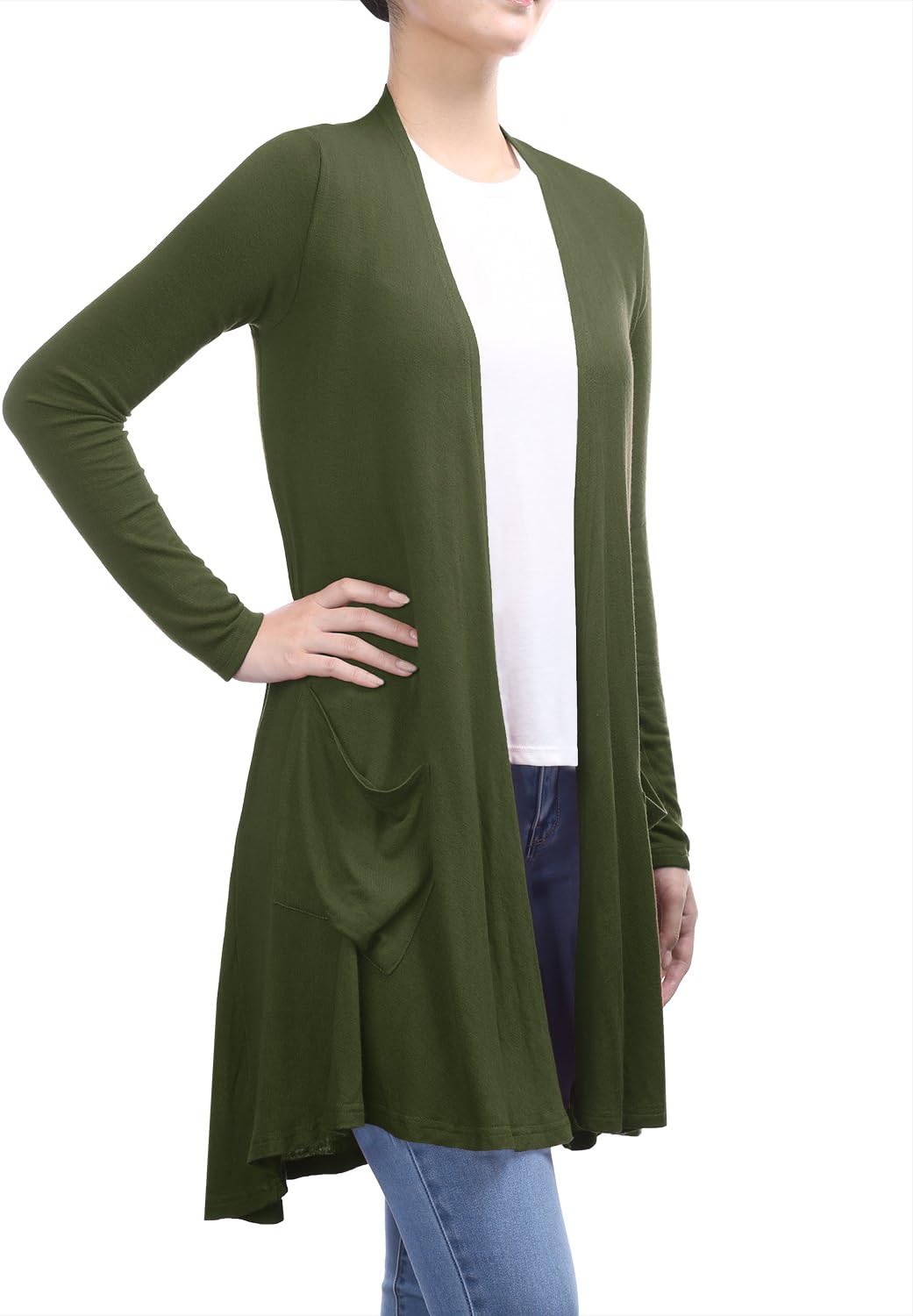 Women's Open Front Lightweight Jersey Classic Long Sleeve Cardigan