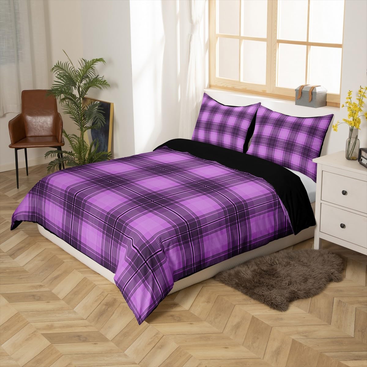 Housse de couette géométrique violette pour une chambre style vintage et esthétique branchée