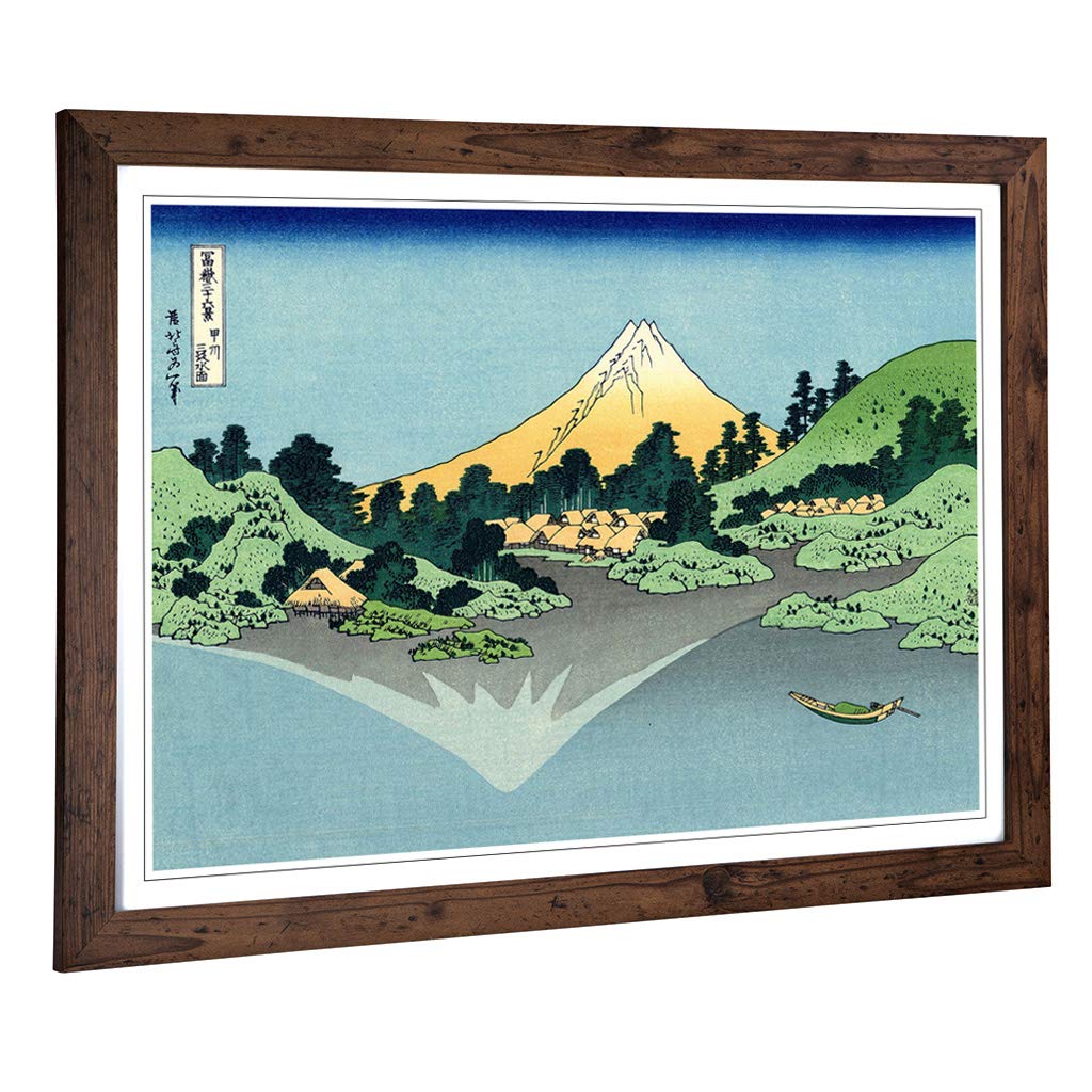Big Box Art Framed Print of Hokusai Japanese Oriental Mount Fuji Reclection Design | Wall Art Picture| Home Decor for Kitchen, Living Room, Bedroom, Hallway, Walnut, A2 / 24.5x18 Inch / 62x45cm