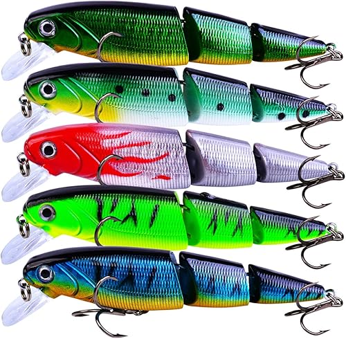Miniatura 13 de Minnow Lures Popper Set Crankbaits, Cebos duros de pesca, con gancho agudo, Swimbaits Boat Topwater Señuelos, para trucha lubina perca