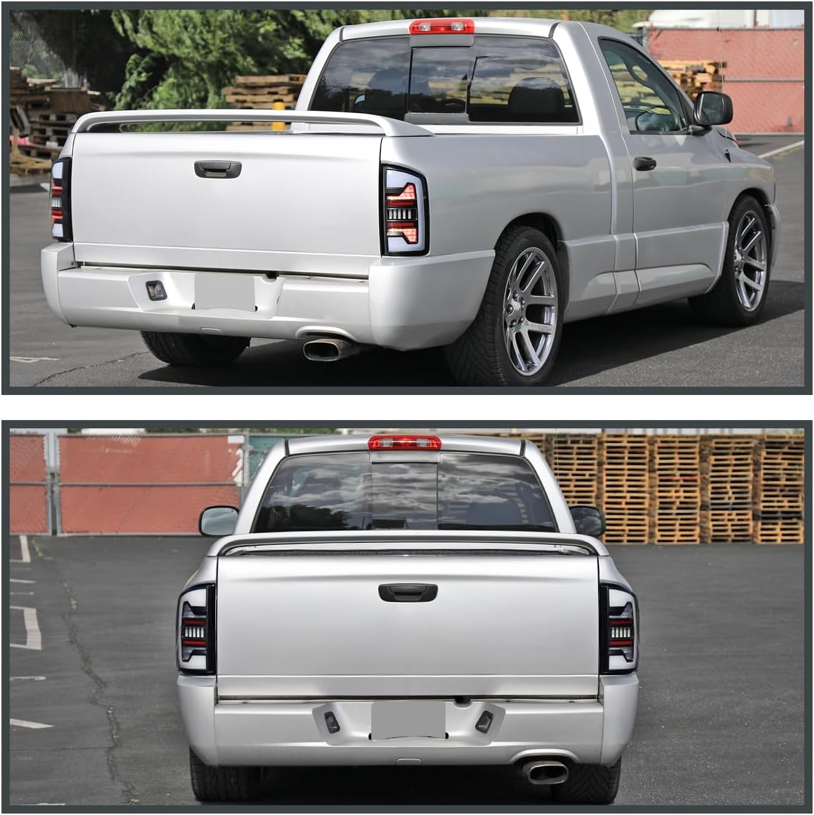 SPEC-D TUNING Black Tail Lights w/White LED Compatible with 2002-2006 Dodge Ram 1500/2500 / 3500, Left + Right Pair Assembly
