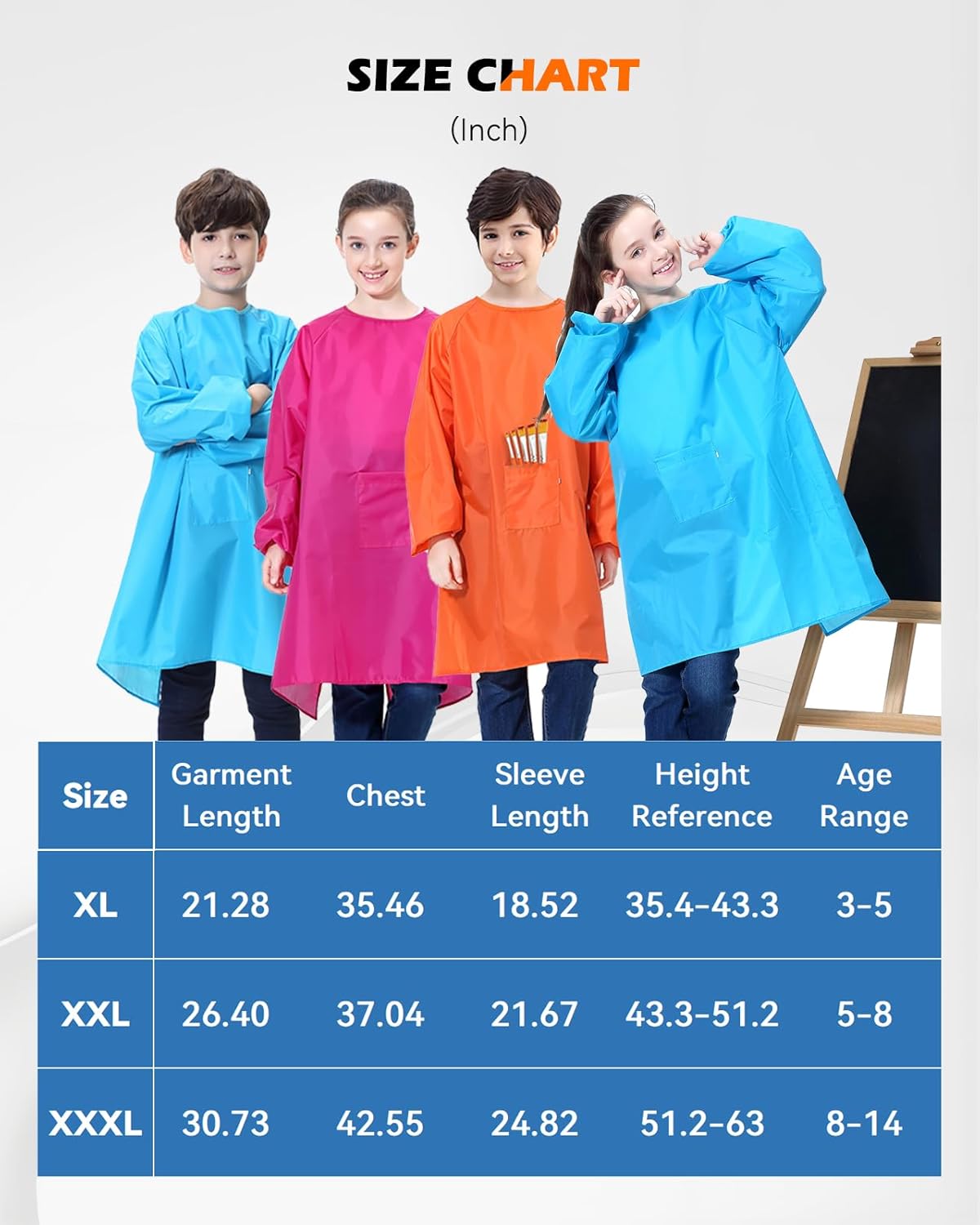 MINIQ 2 Pack Kids Art Smocks for Painting – Waterproof Paint Smock Aprons – Children’s Long Sleeve Artist Smock for Boys & Girls – Art Class & Crafting Painting Apron for Age 5-8.