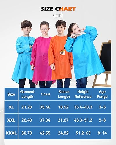 Miniatura 8 de MINIQ Paquete de 2 batas de arte para niños para pintar, delantales impermeables para pintura, bata de manga larga para niños y niñas, delantal de