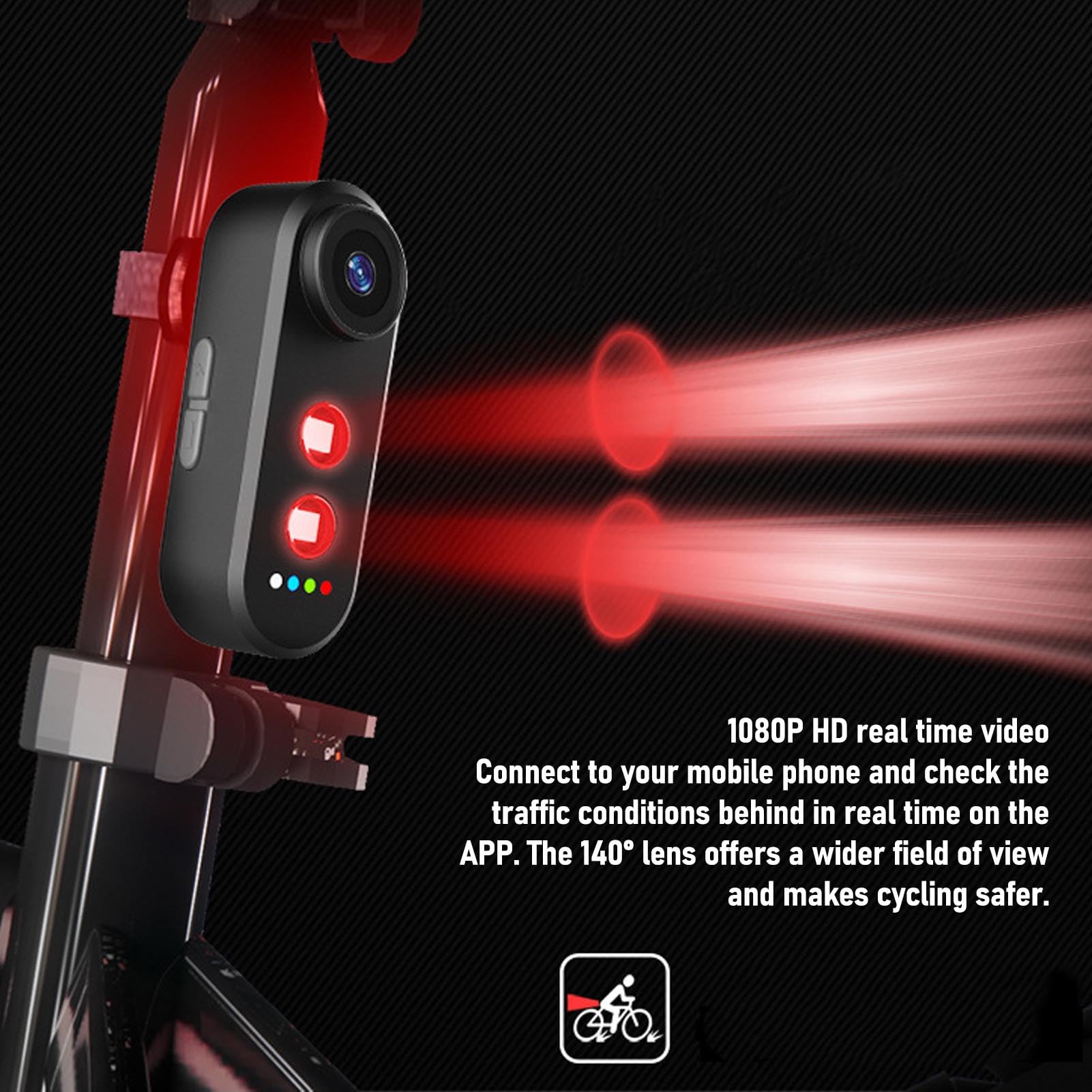 Camera da Ciclismo 1080p con Luce di Coda, Telecamera Posteriore in Bicicletta 1080p, Angolo di 140 ° Largo, IPX6, Registrazione del Loop, Supporto per App, per Montagna, Bici (64G)