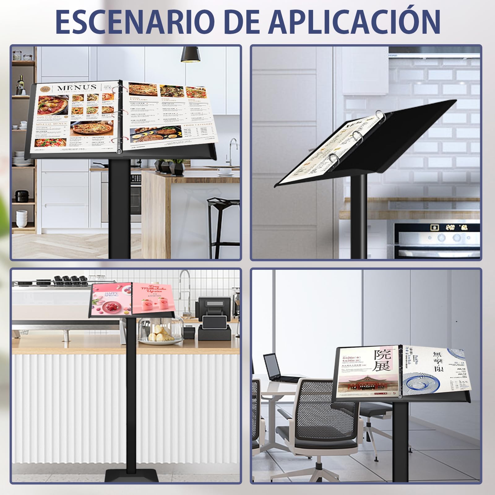 Soporte para menús de metal para exteriores, resistente a la intemperie, con juego de herramientas, soporte para restaurante, cafetería, tienda (negro)
