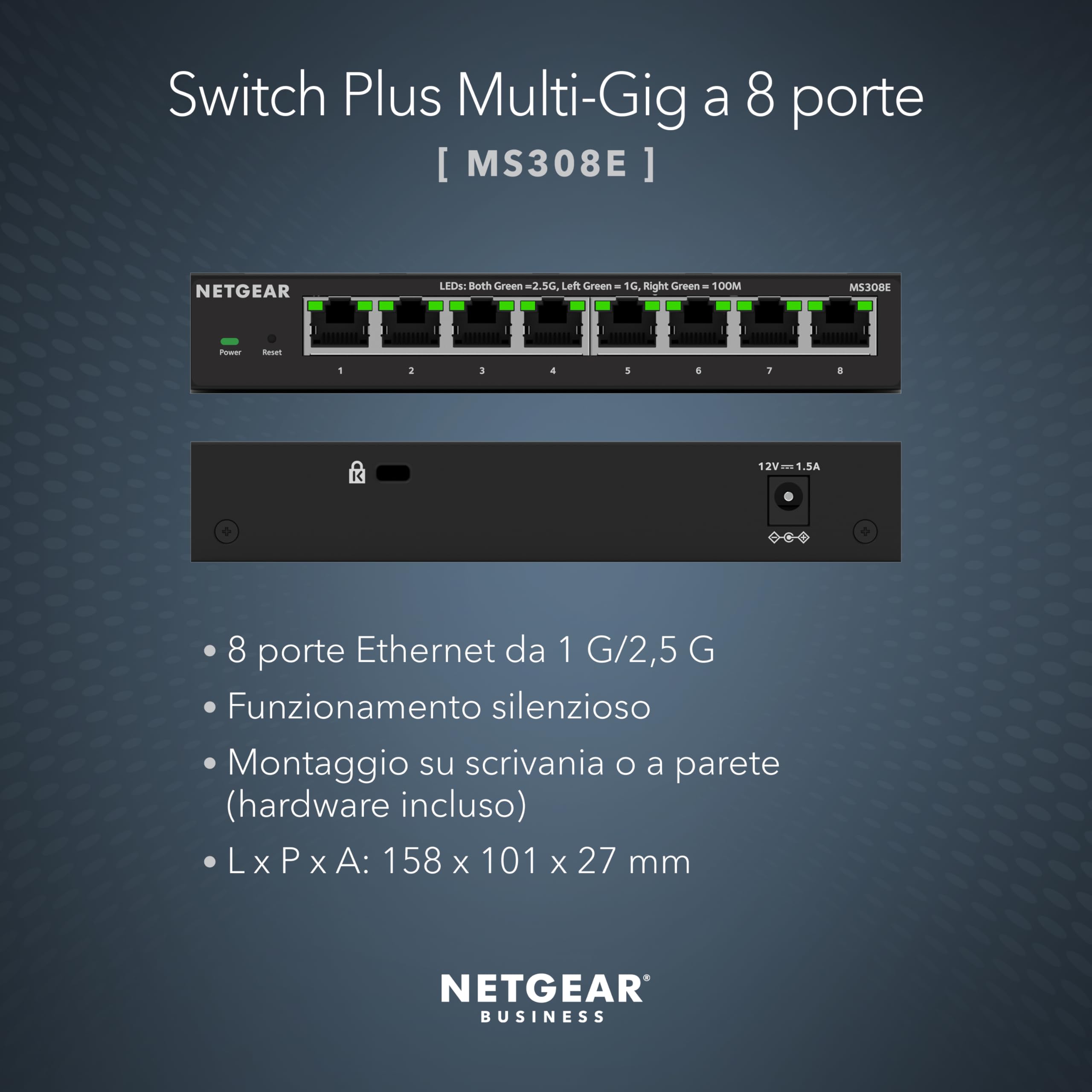 NETGEAR Switch Plus Multi-Gigabit Ethernet a 8 porte (MS308E), porte multi-gigabit da 1 G/2,5 G, montaggio su scrivania o a parete