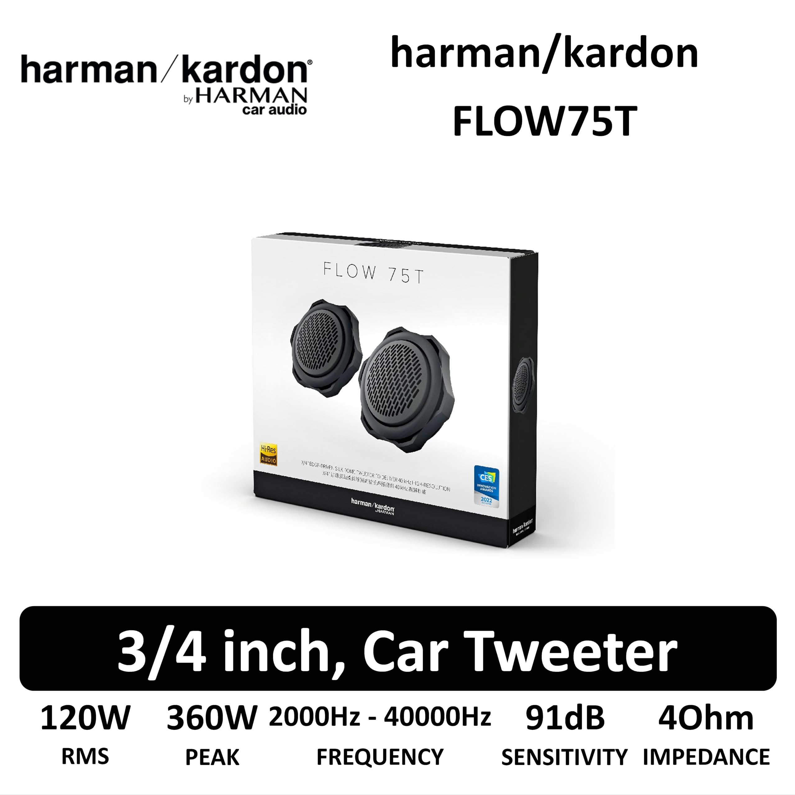 Harman Kardon Flow 75T Hochtöner Auto 1mm (3/4 Zoll): Seidenkalotten Tweeter mit 120W RMS und 360W Peak, klare Höhen Car HiFi Nachrüstlautsprecher für brillanten Sound