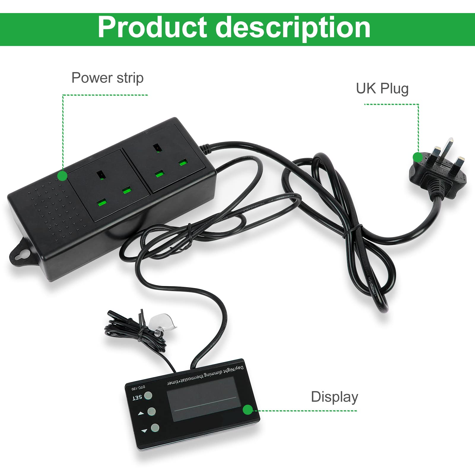 Roadoor Termostat gadów cyfrowy wyświetlacz LCD, regulator temperatury ściemniania w dzień i w nocy, timer do terrarium, do węża, jaszczurki, wiwaria, żółwia