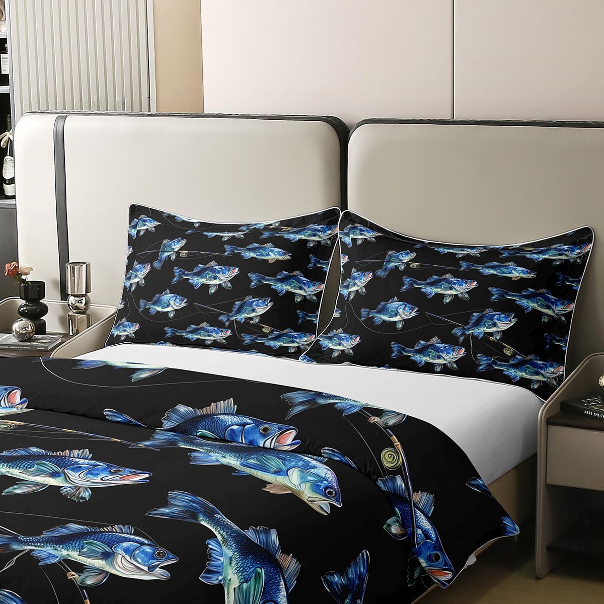 Homewish Bass szczupak ryba super king pościel ocean wędkarstwo motyw bawełna zestaw poszewek na kołdrę zwierzę morskie poszewka na kołdrę, zestawy łóżek wędki
