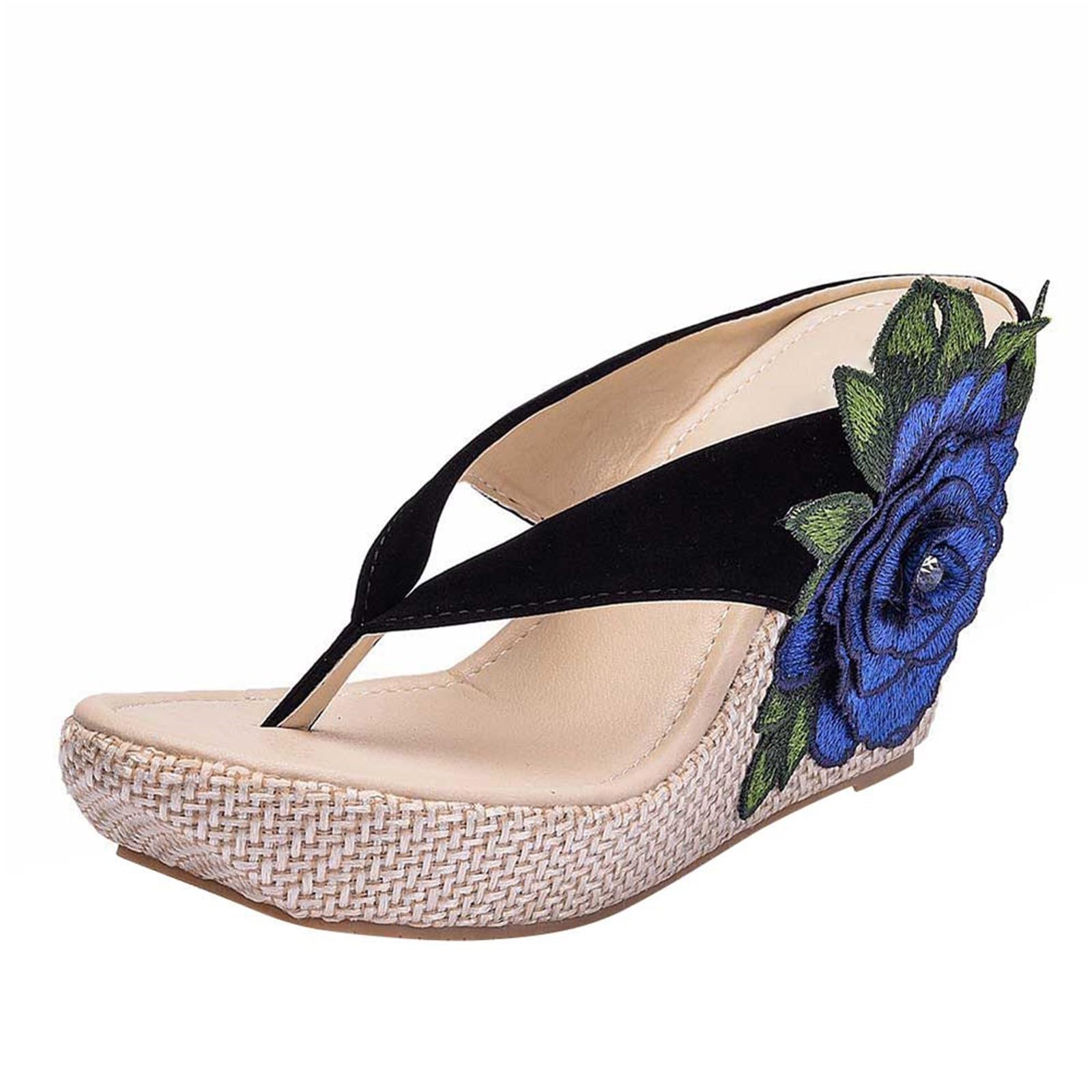 infradito estive da donna alla moda con zeppa ricamata, motivo floreale, ammortizzazione, a tutte le stesse piattaforma, casual, comode, infradito da donna, suola spessa, zeppe, piedi larghi