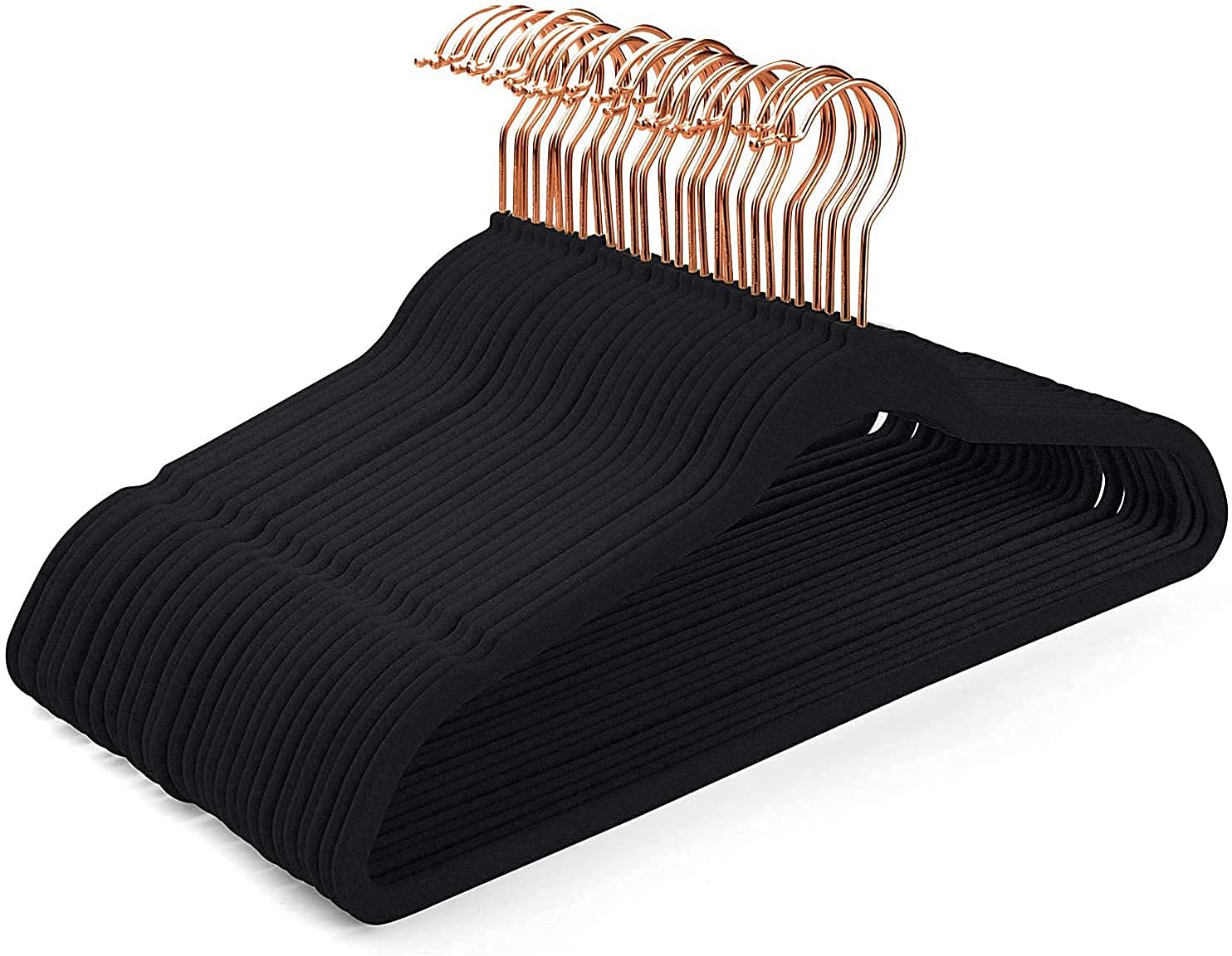 Velvet Hangers Non-Slip | Super Thin, Felt-Coated Suit | Aesthetic Premium Clothes Hangers with Precision Cut Notches for Elegant Closet Organization (Black) (10 Pack)