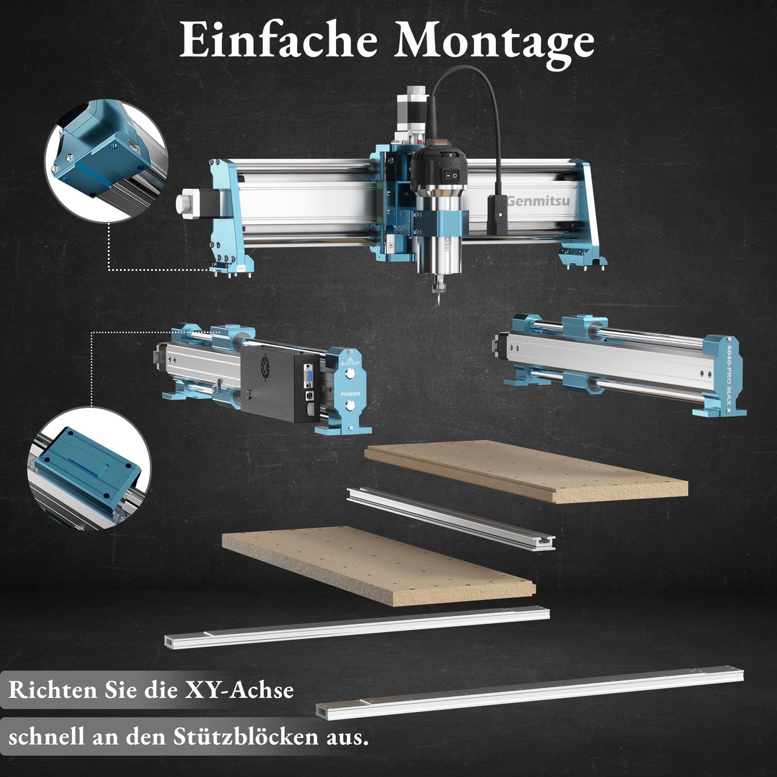Genmitsu CNC-Fräsmaschine 4040-PRO MAX zum Fräsen von Holz, Metall und Acryl, GRBL-Steuerung, 3-Achsen-Graviermaschine mit 710-W-Trimmer und Linearschienenantrieb