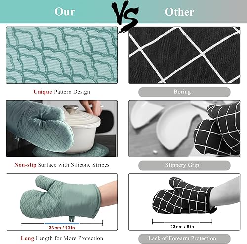 Miniatura 3 de Tuff4ever Manoplas de horno 2 en 1 con agarre de silicona antideslizante, almohadillas calientes resistentes al calor para cocina, hornear, cocinar,