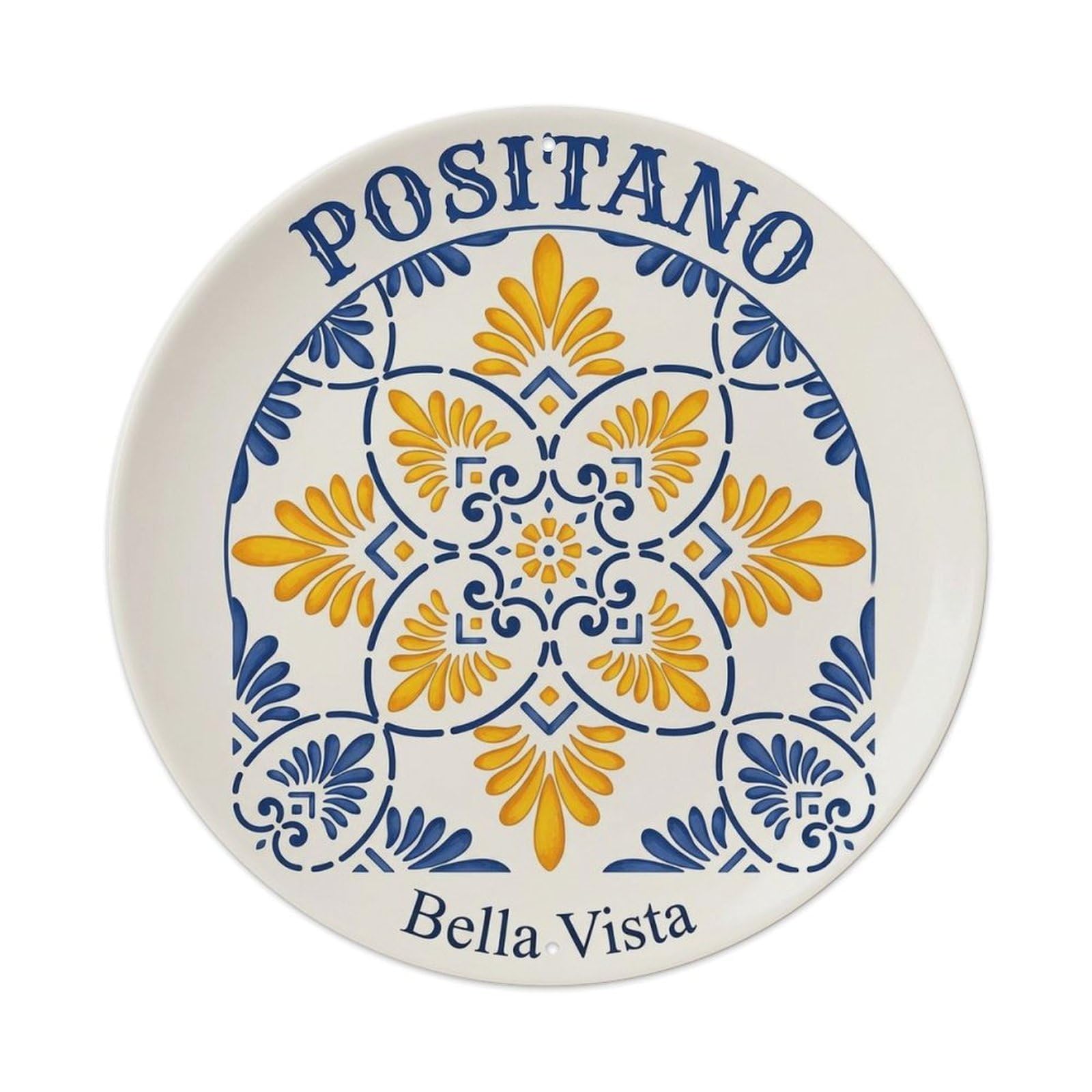 Mediterranean Crest Positano Retro Amalfi Coast Seaside Metal Tin Sign Plaque Wall Decor for Cafe, Man Cave, Club Bar, Office, Home Garden Round Metal Poster 8x8Inch