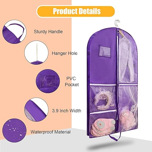 Vista 12 de Paquete de 2 bolsas de ropa para colgar ropa de viaje, bolsa de baile de 40 pulgadas, bolsas de ropa de baile para bailarines, artículos esenciales